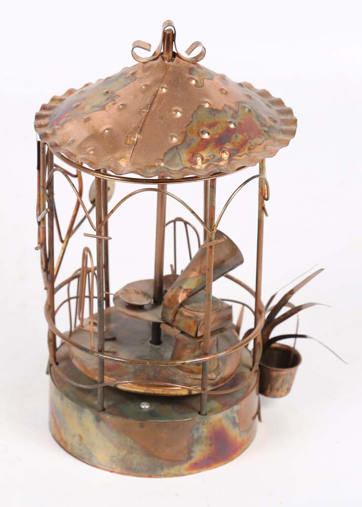 Copper Gazebo Music Box and Brass Ship Figurine