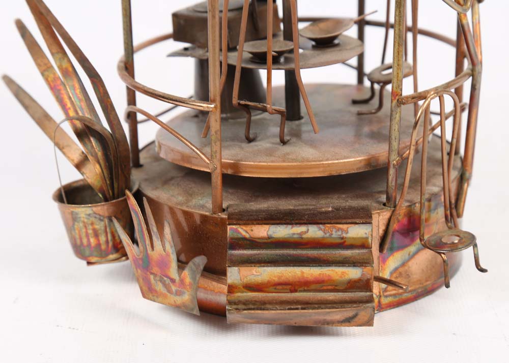 Copper Gazebo Music Box and Brass Ship Figurine