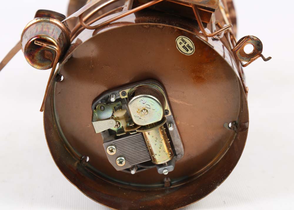 Copper Gazebo Music Box and Brass Ship Figurine