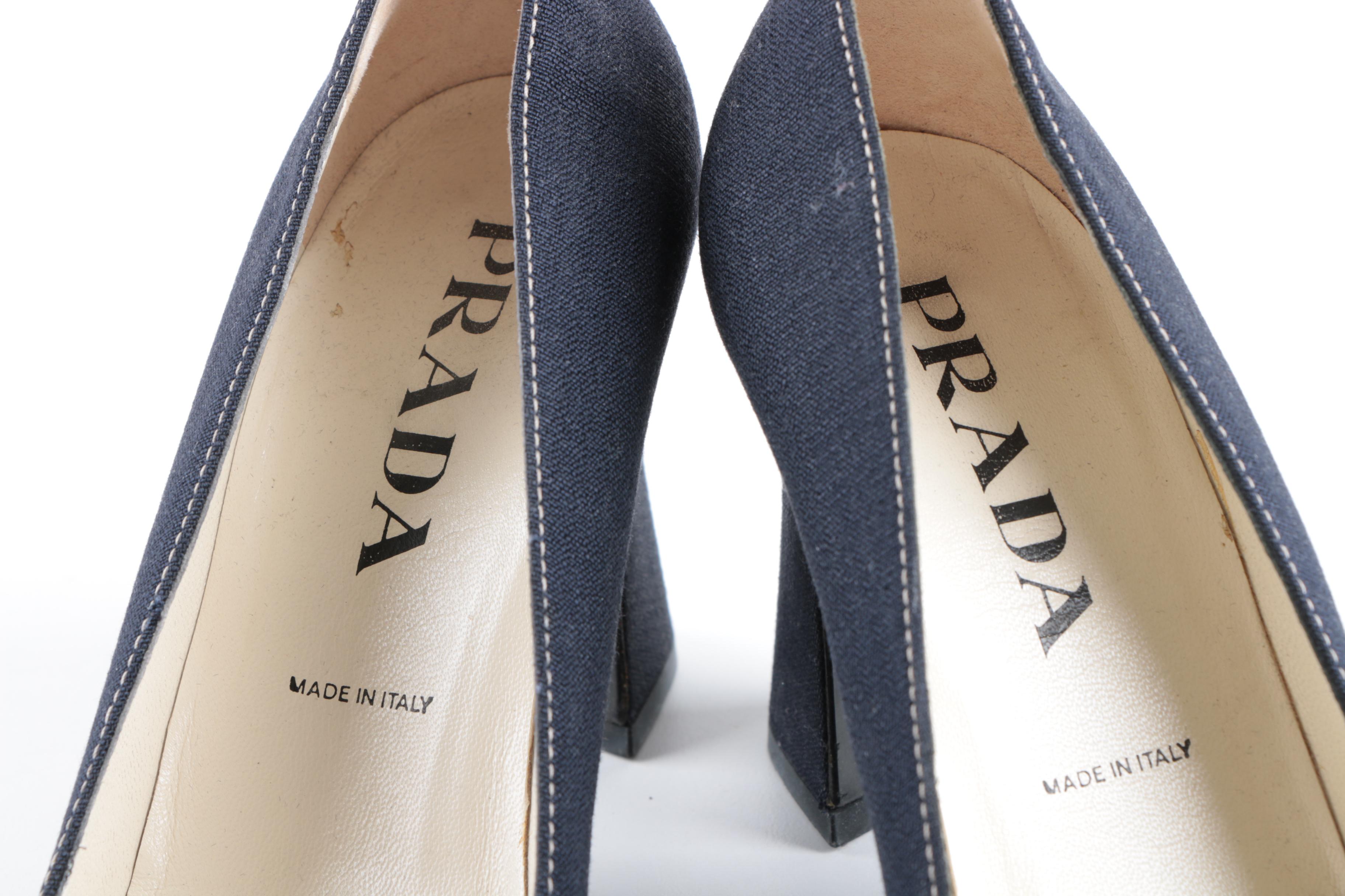 Women's Prada Navy Blue Denim Buckle Pumps