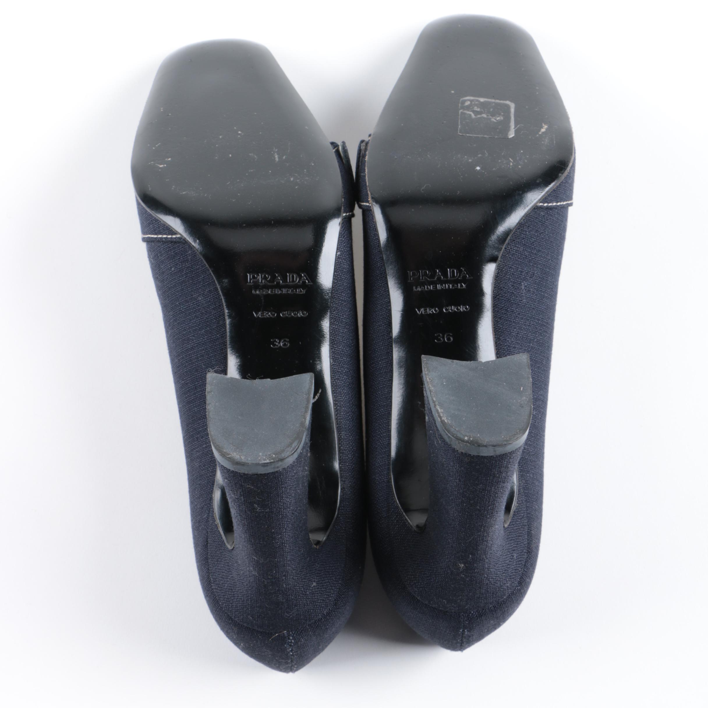 Women's Prada Navy Blue Denim Buckle Pumps
