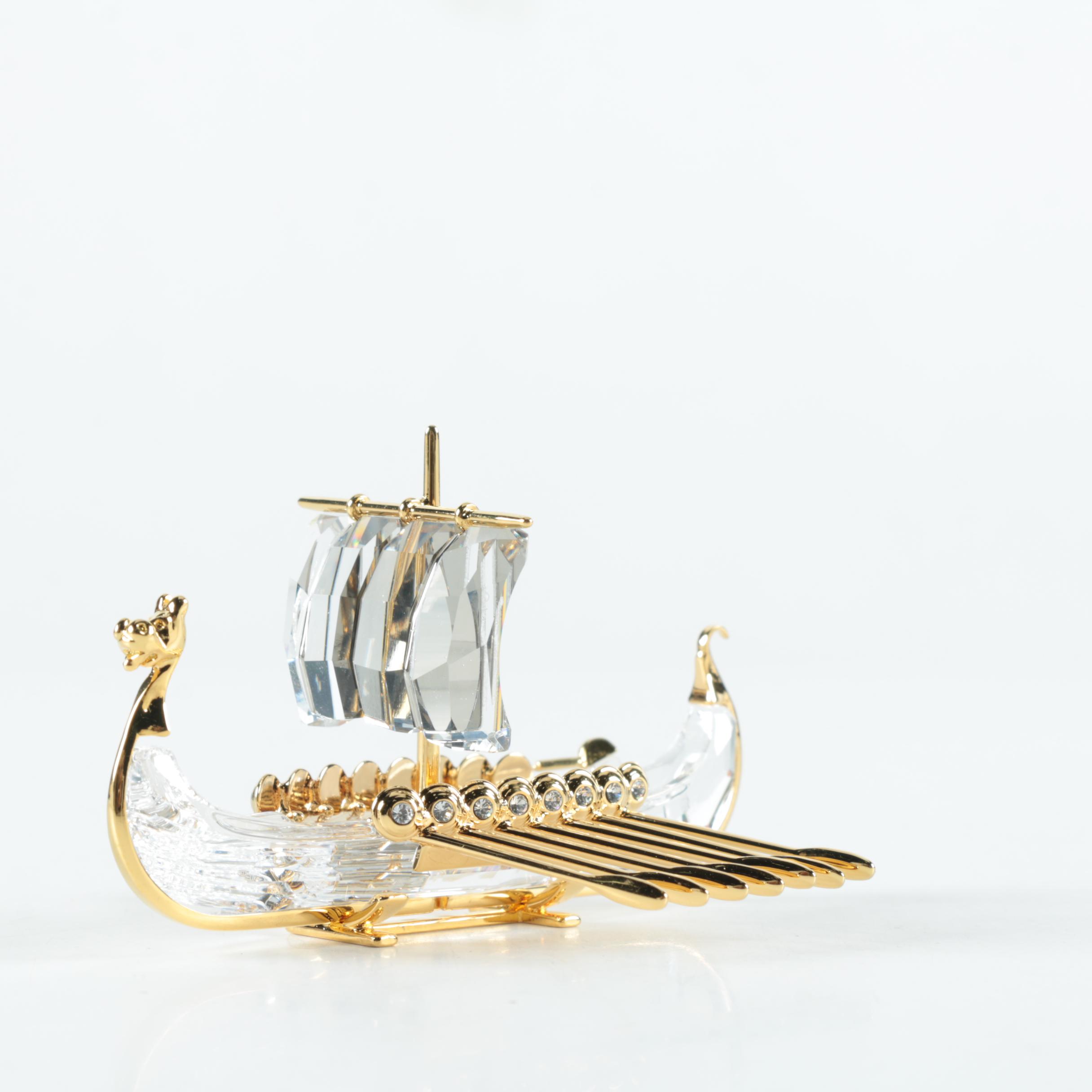 Swarovski Crystal Memories "Viking Ship" and "Limousine" Figurines