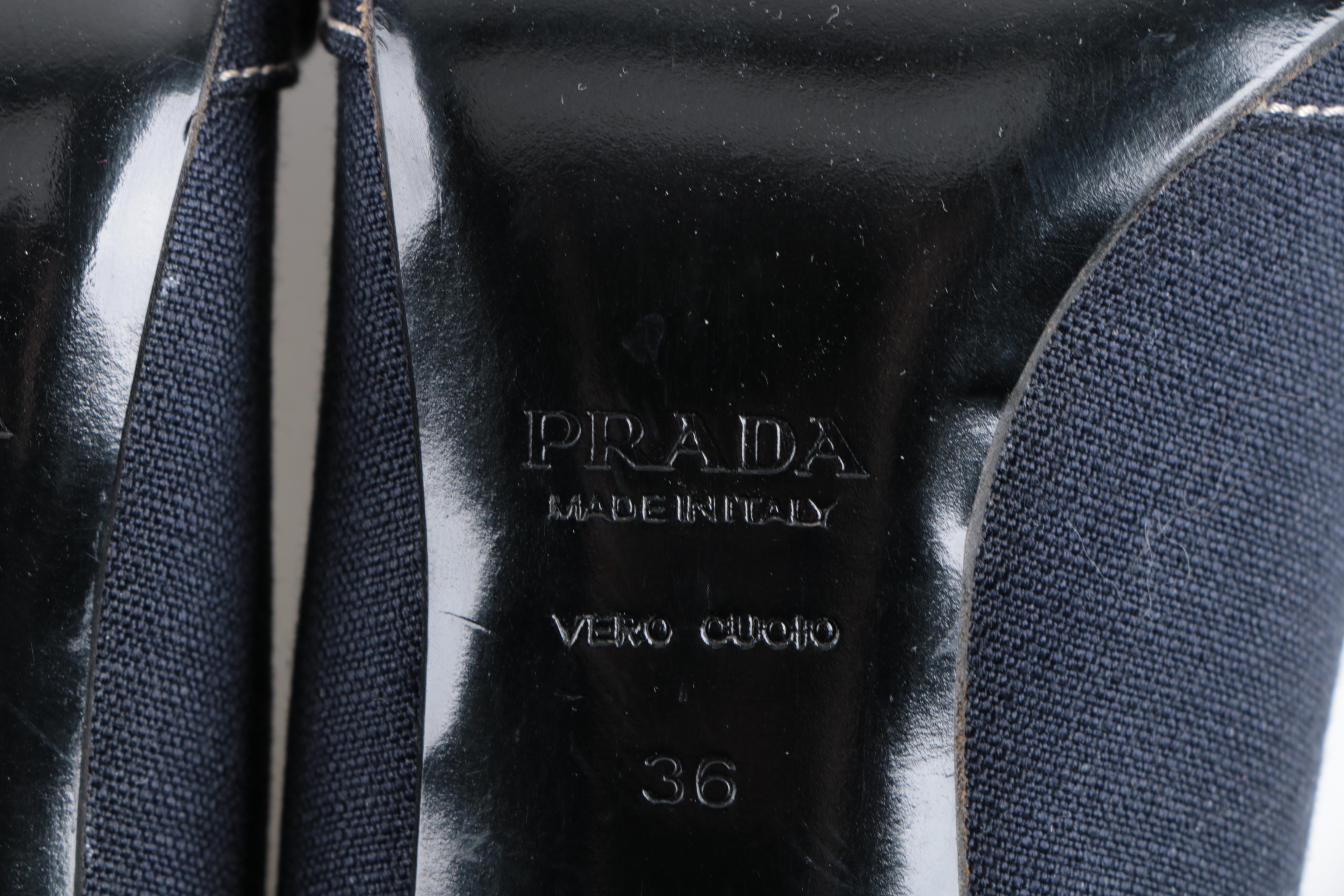 Women's Prada Navy Blue Denim Buckle Pumps