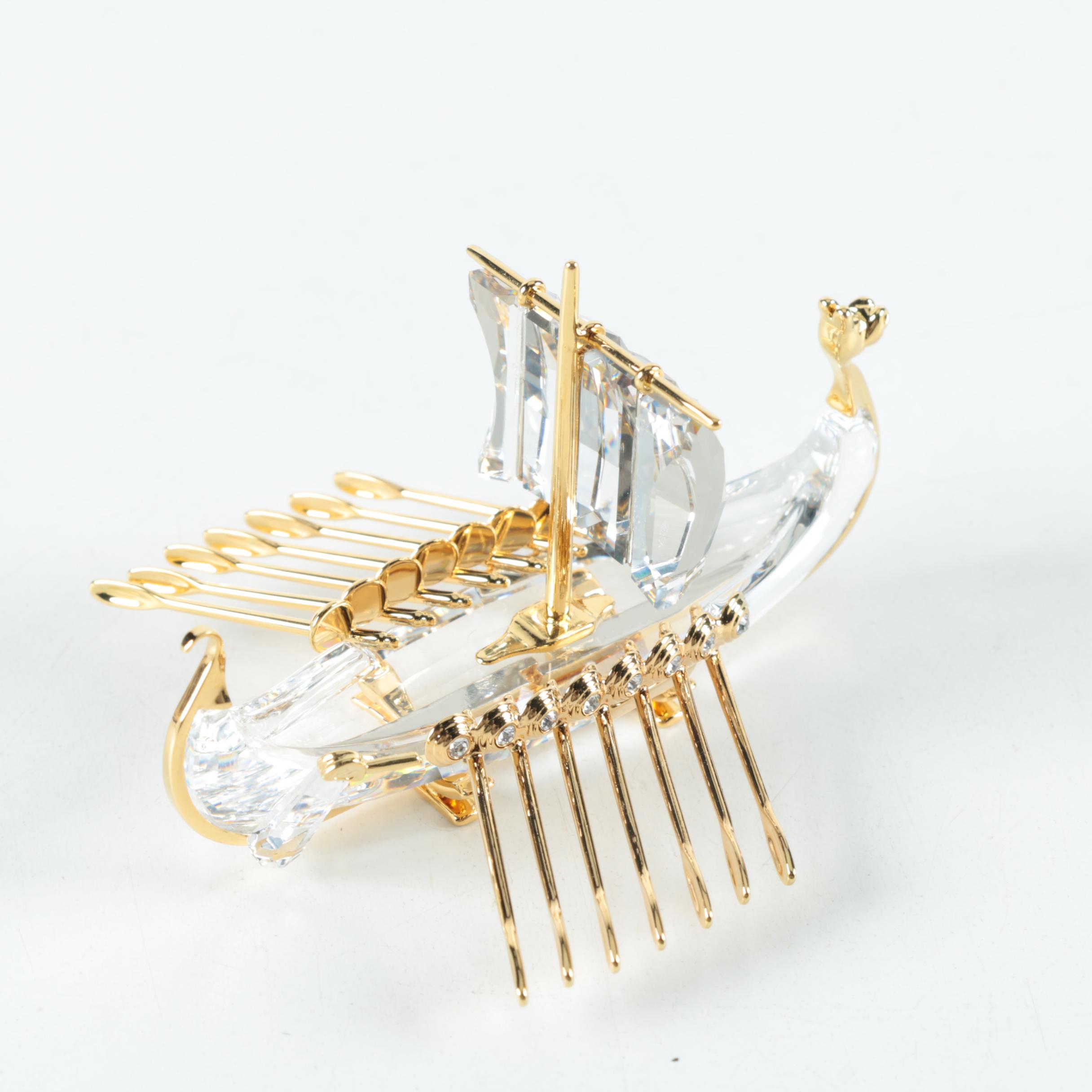 Swarovski Crystal Memories "Viking Ship" and "Limousine" Figurines