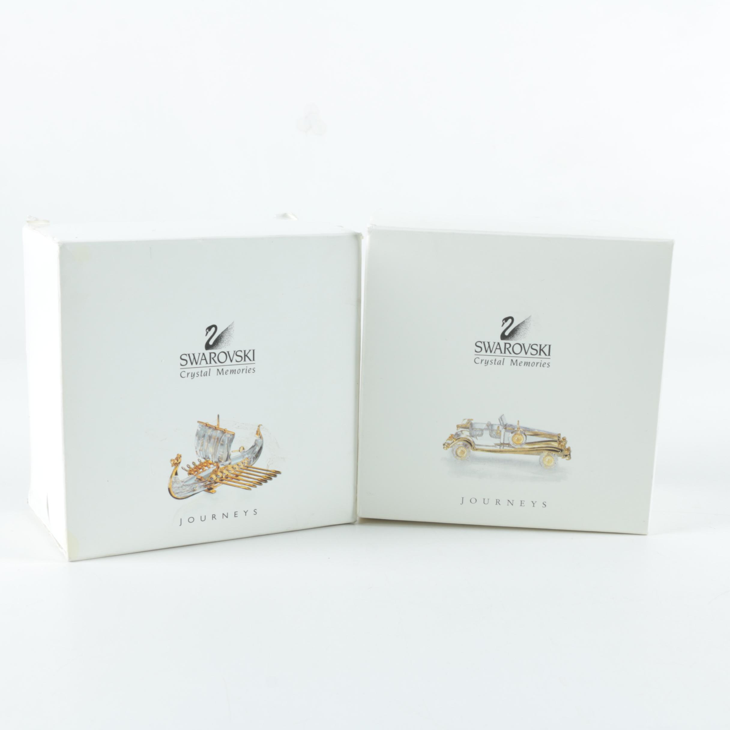 Swarovski Crystal Memories "Viking Ship" and "Limousine" Figurines