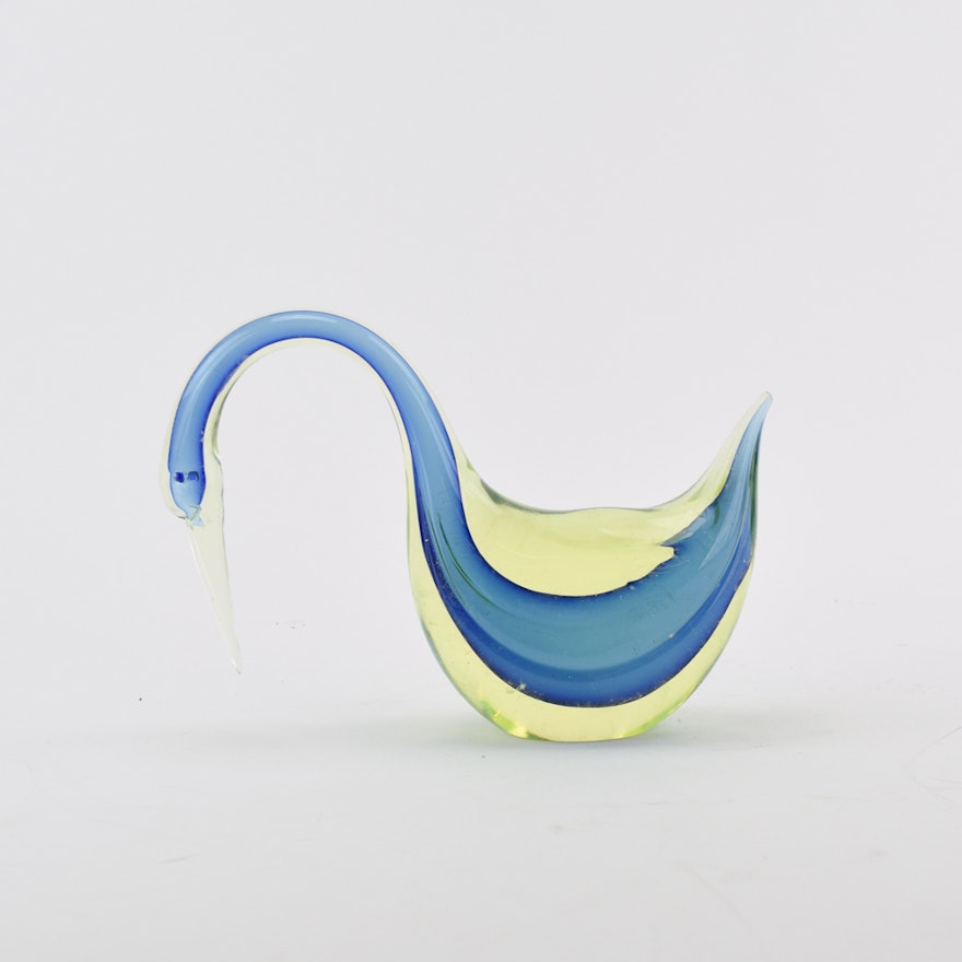 Murano Style Sommerso Blown Glass Bird Sculpture