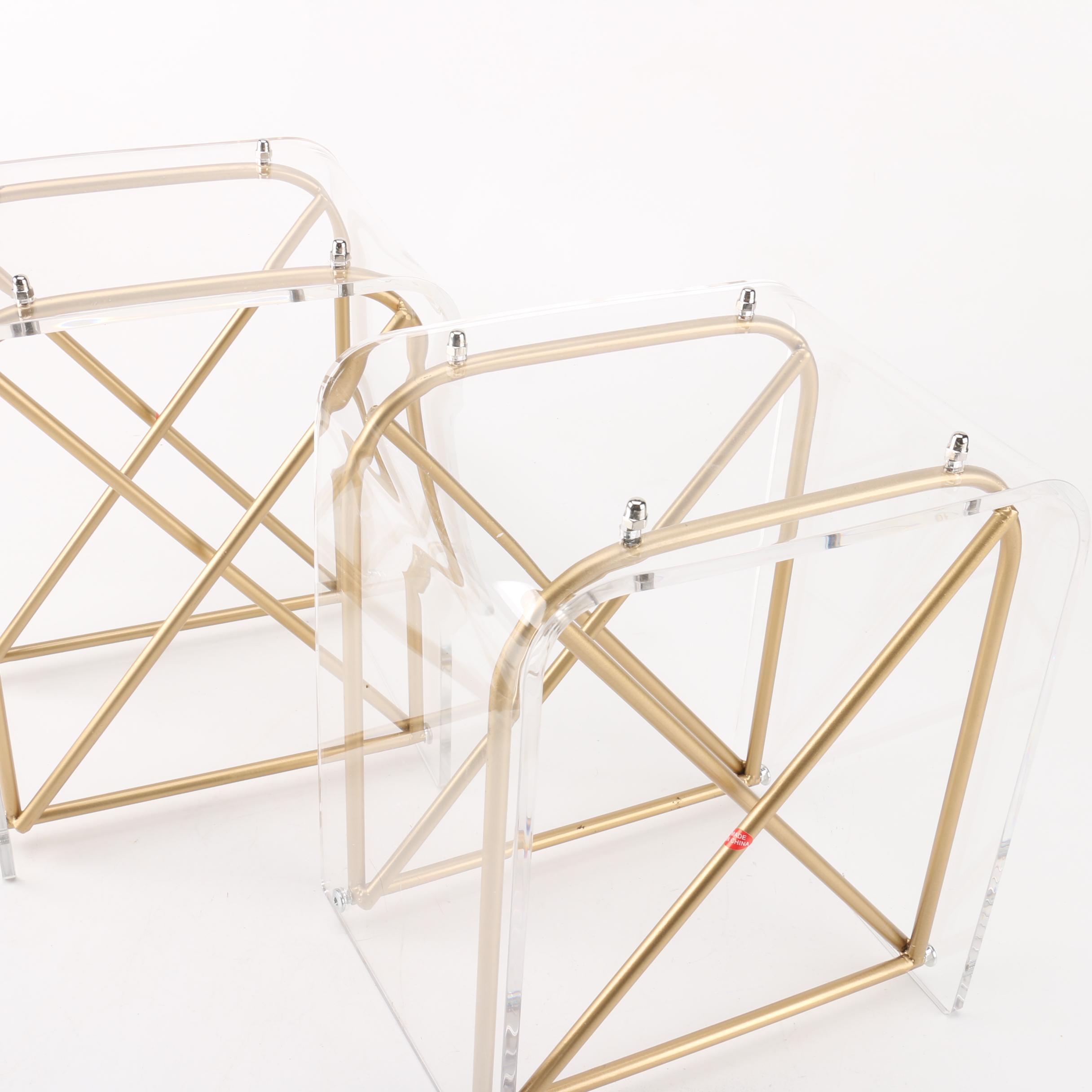 Modernist Acrylic and Gold Tone Metal Accent Tables