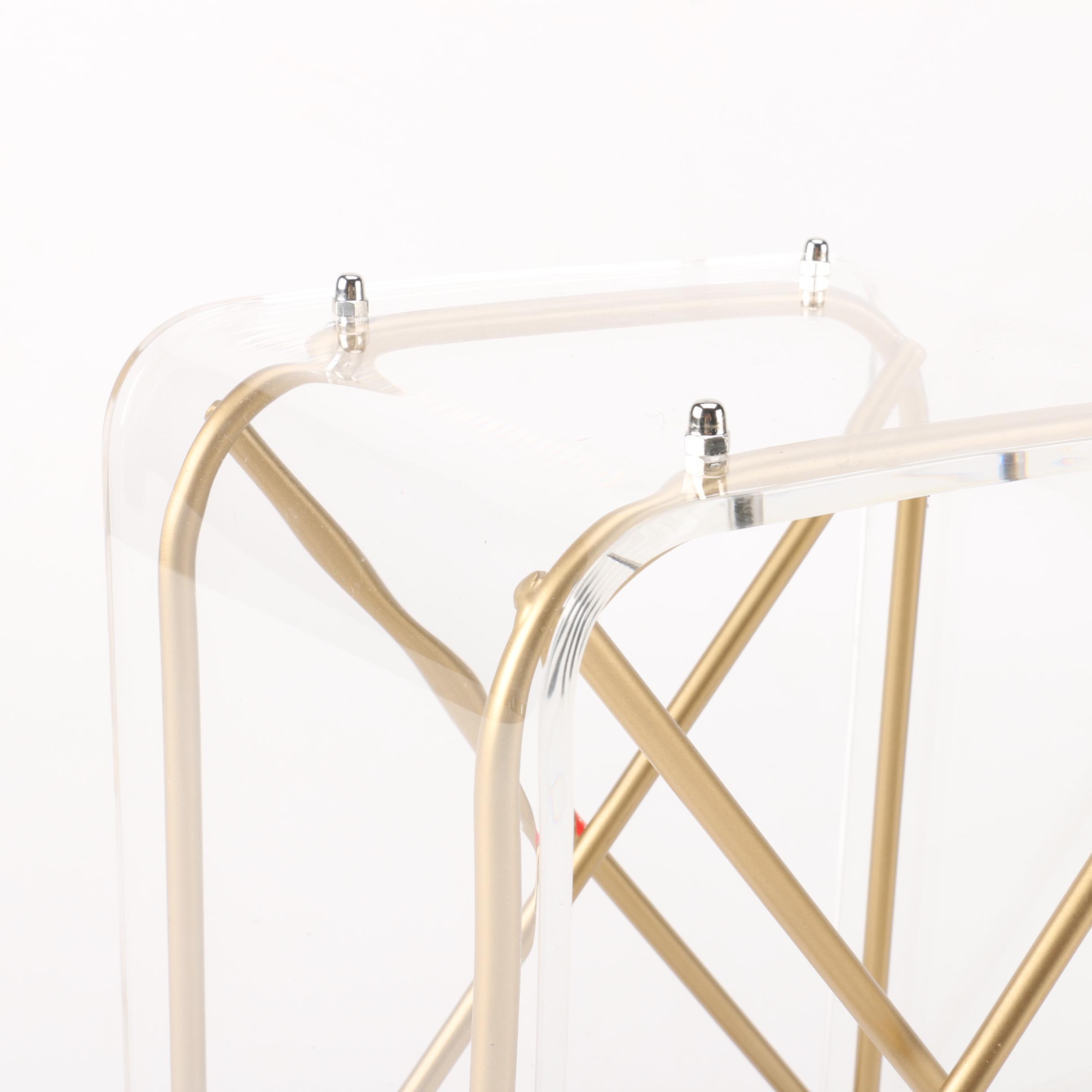 Modernist Acrylic and Gold Tone Metal Accent Tables