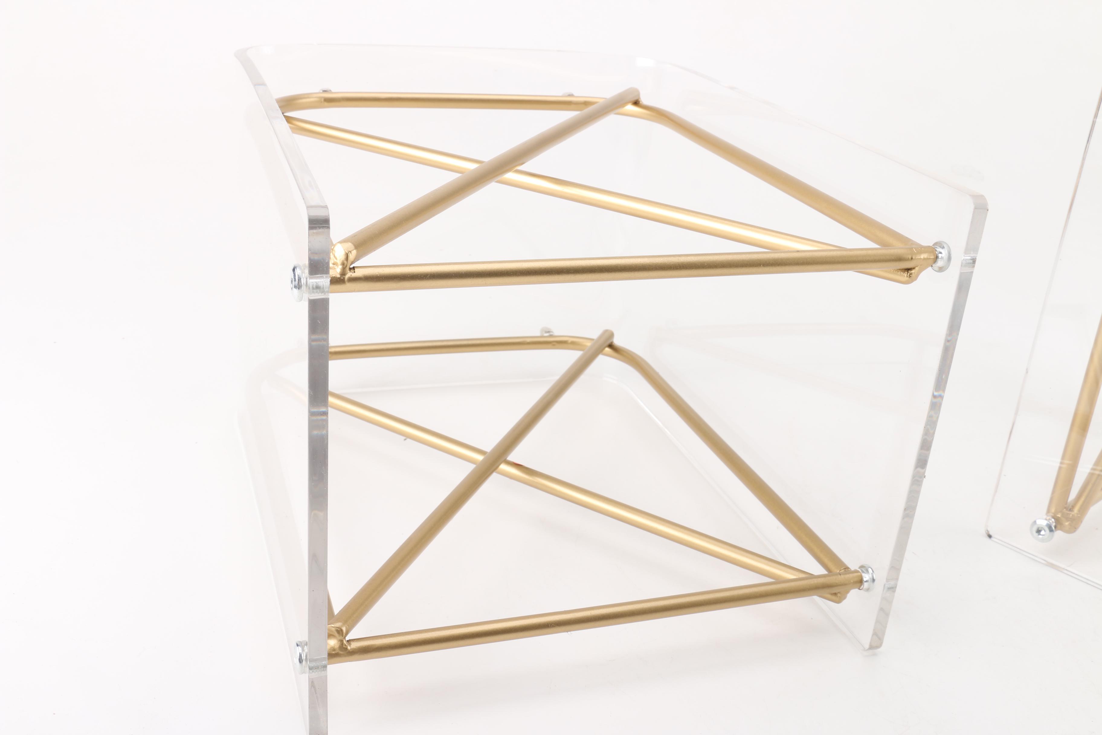 Modernist Acrylic and Gold Tone Metal Accent Tables