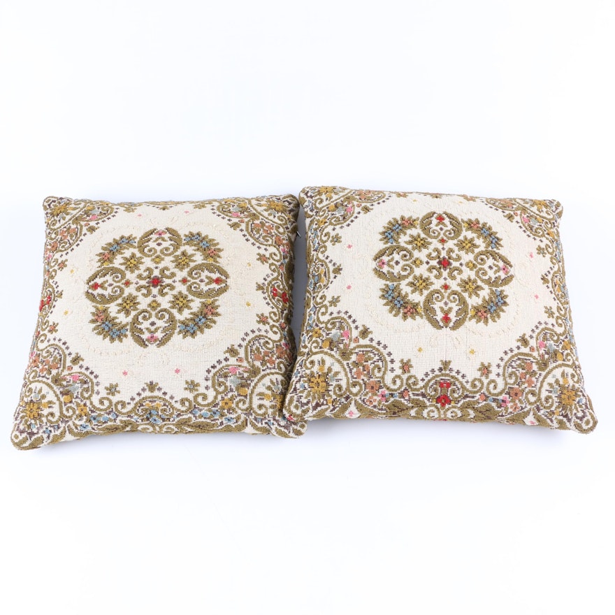 Two Vintage Hooked Loop Woven Pillows