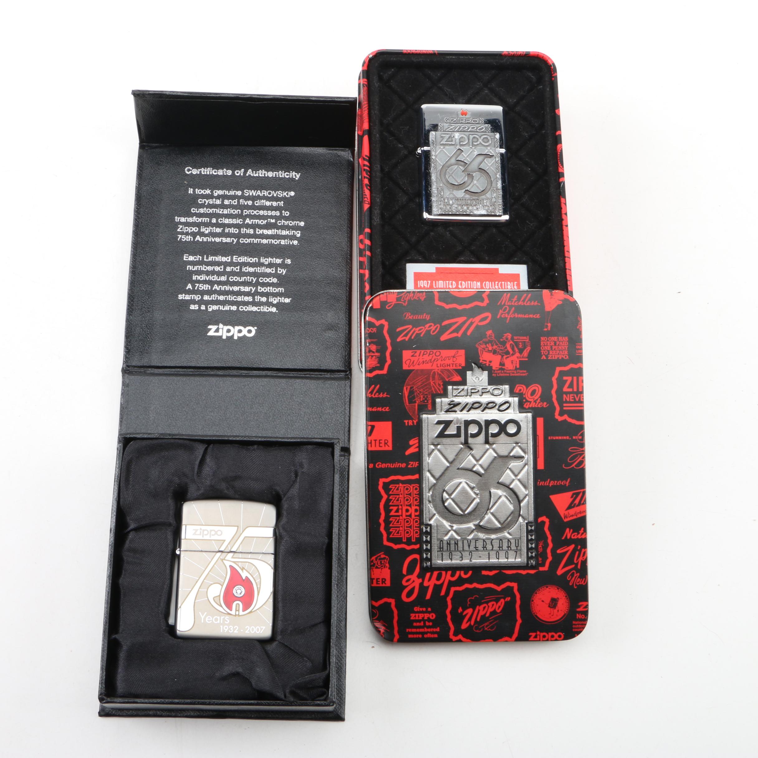 Limited Edition 65th and Swarovski Crystal 75th Anniversary Zippo Lighters