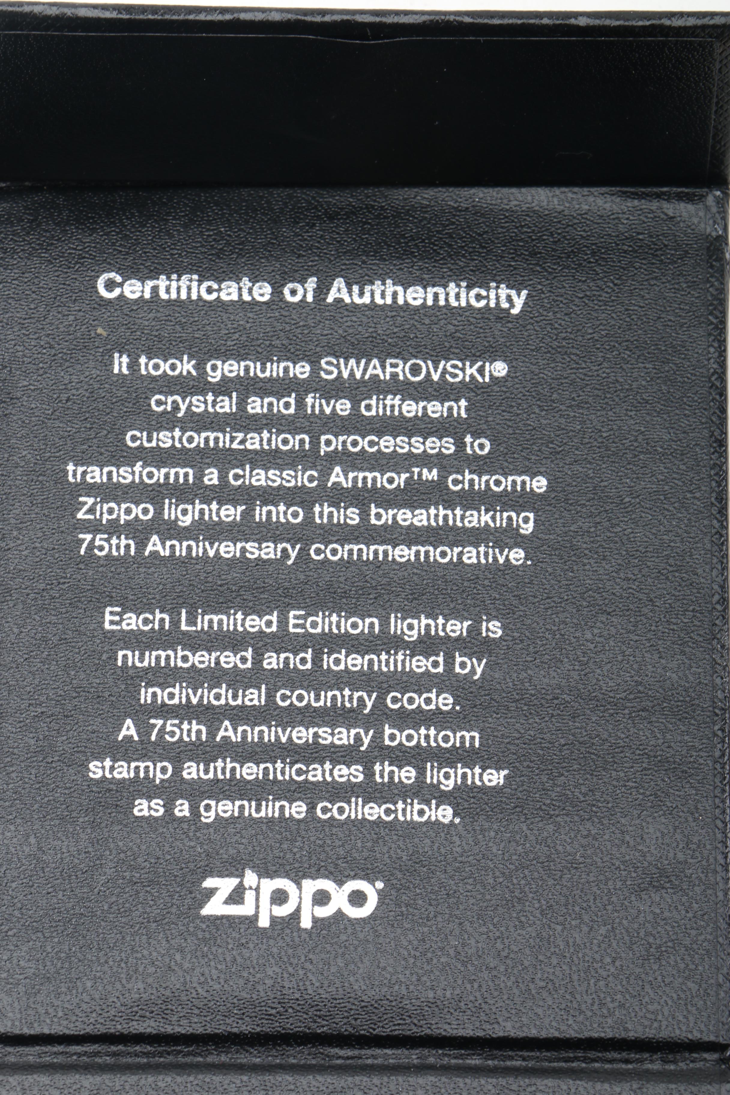 Limited Edition 65th and Swarovski Crystal 75th Anniversary Zippo Lighters