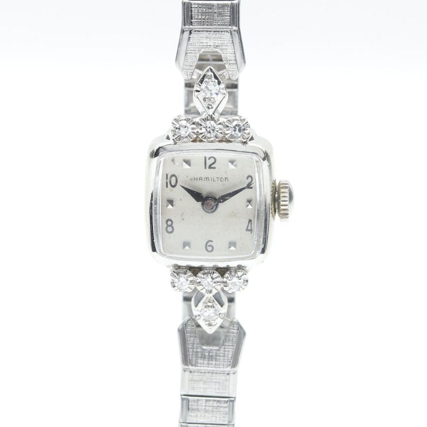 14K White Gold and Diamond Hamilton Wristwatch