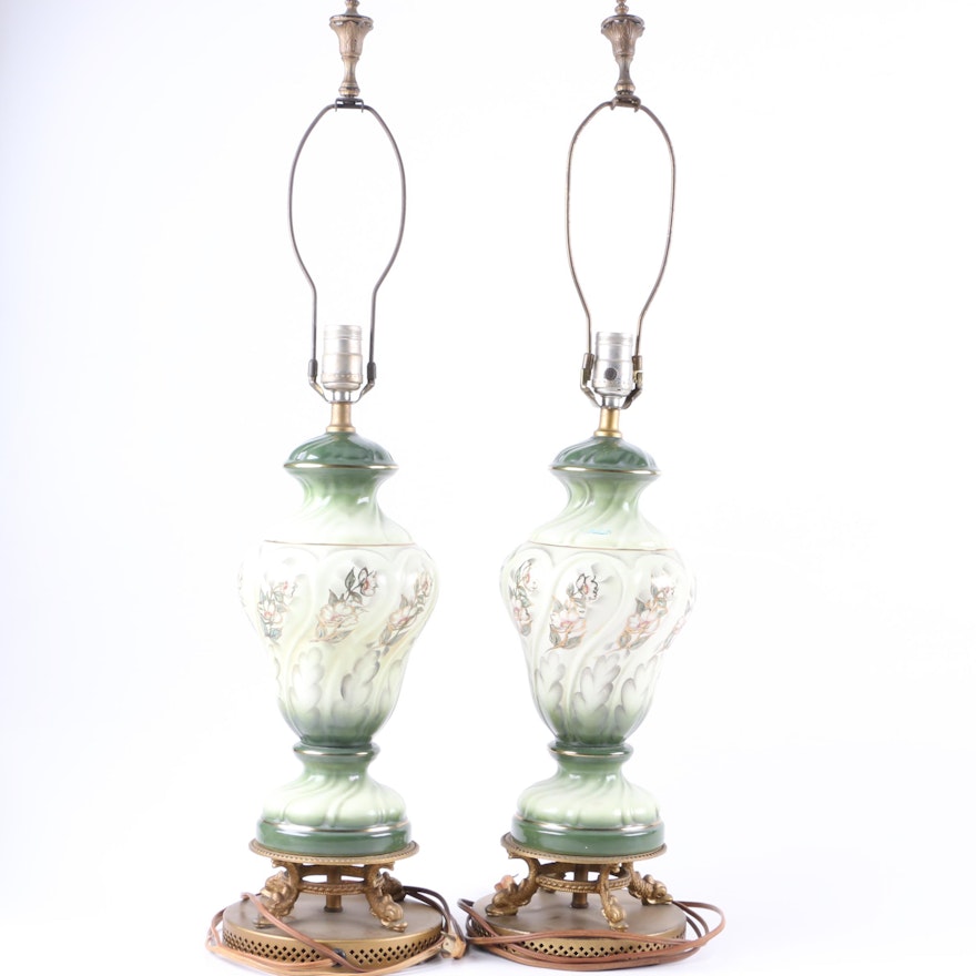 Vintage Capodimonte Style Floral Table Lamps