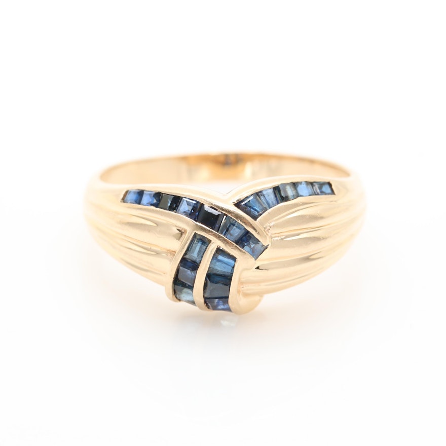 14K Yellow Gold Blue Sapphire Ring