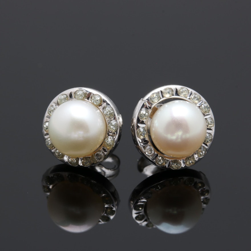 14K White Gold Cultured Pearl and Resin Stud Earrings