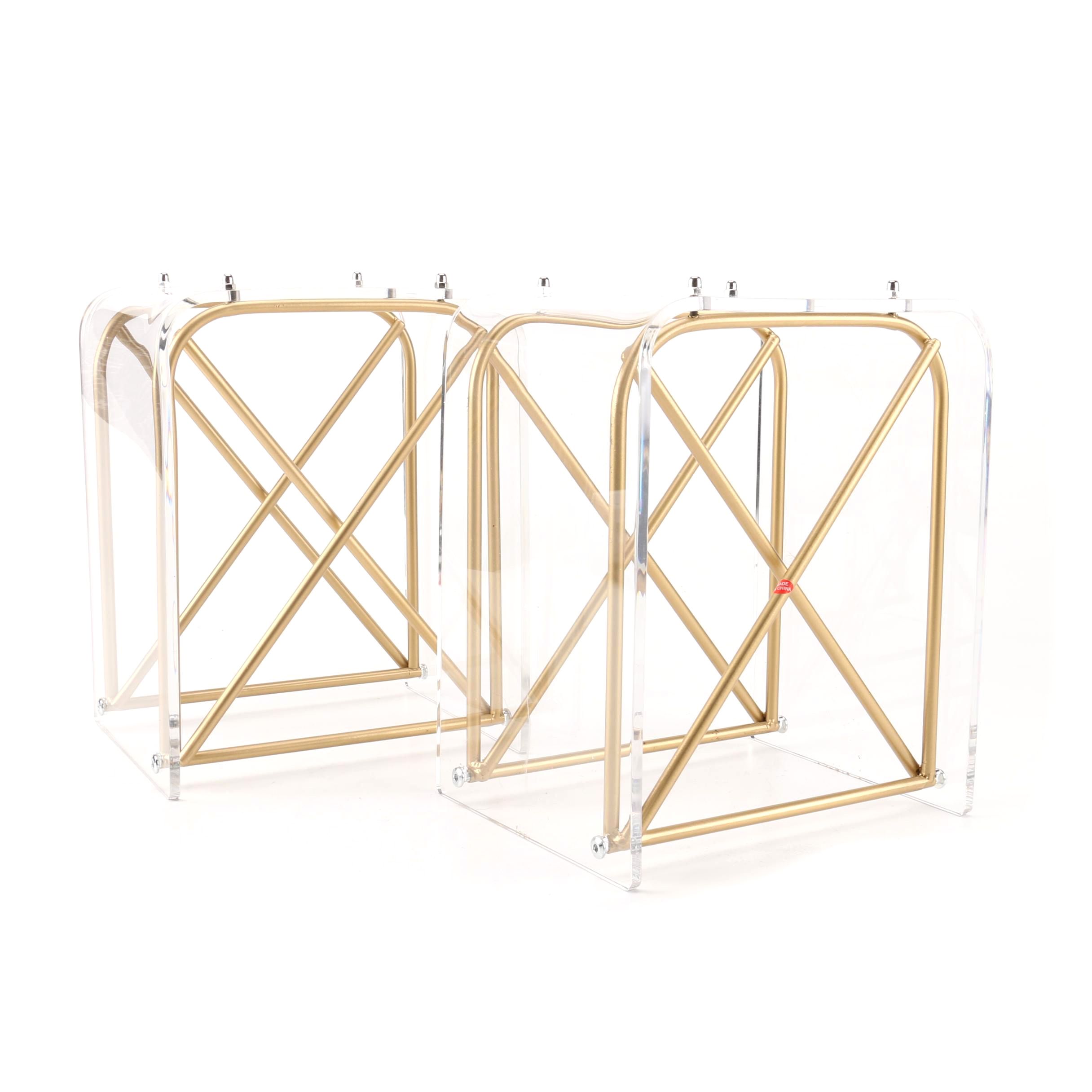 Modernist Acrylic and Gold Tone Metal Accent Tables
