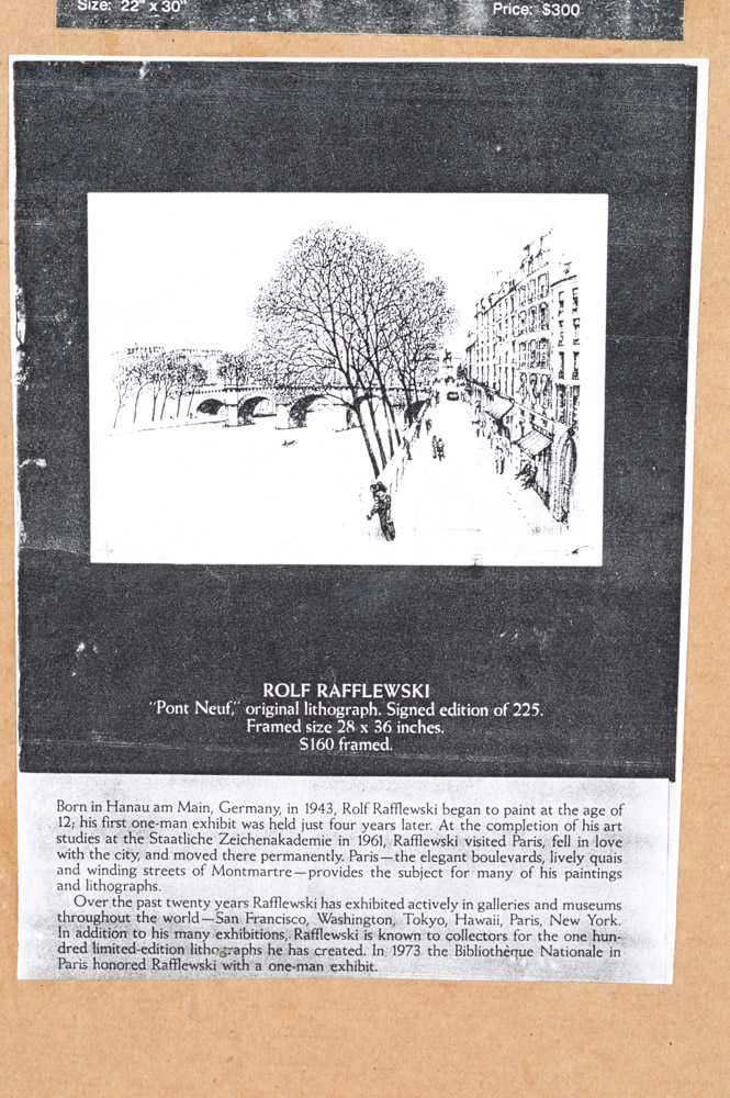 Original Rolf Rafflewski Color Lithograph of Paris