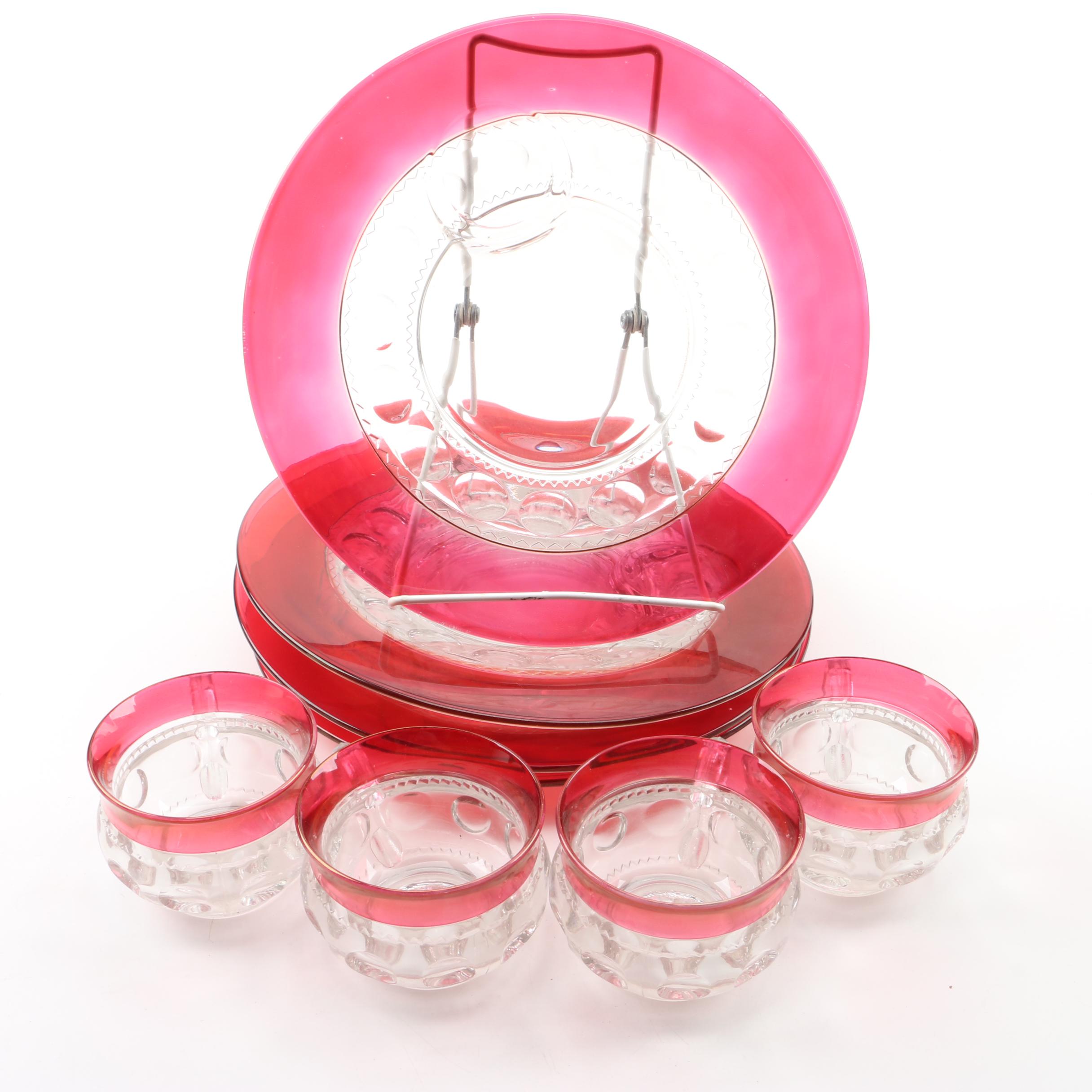 Vintage Indiana Glass "King's Crown" Ruby Flash Tableware