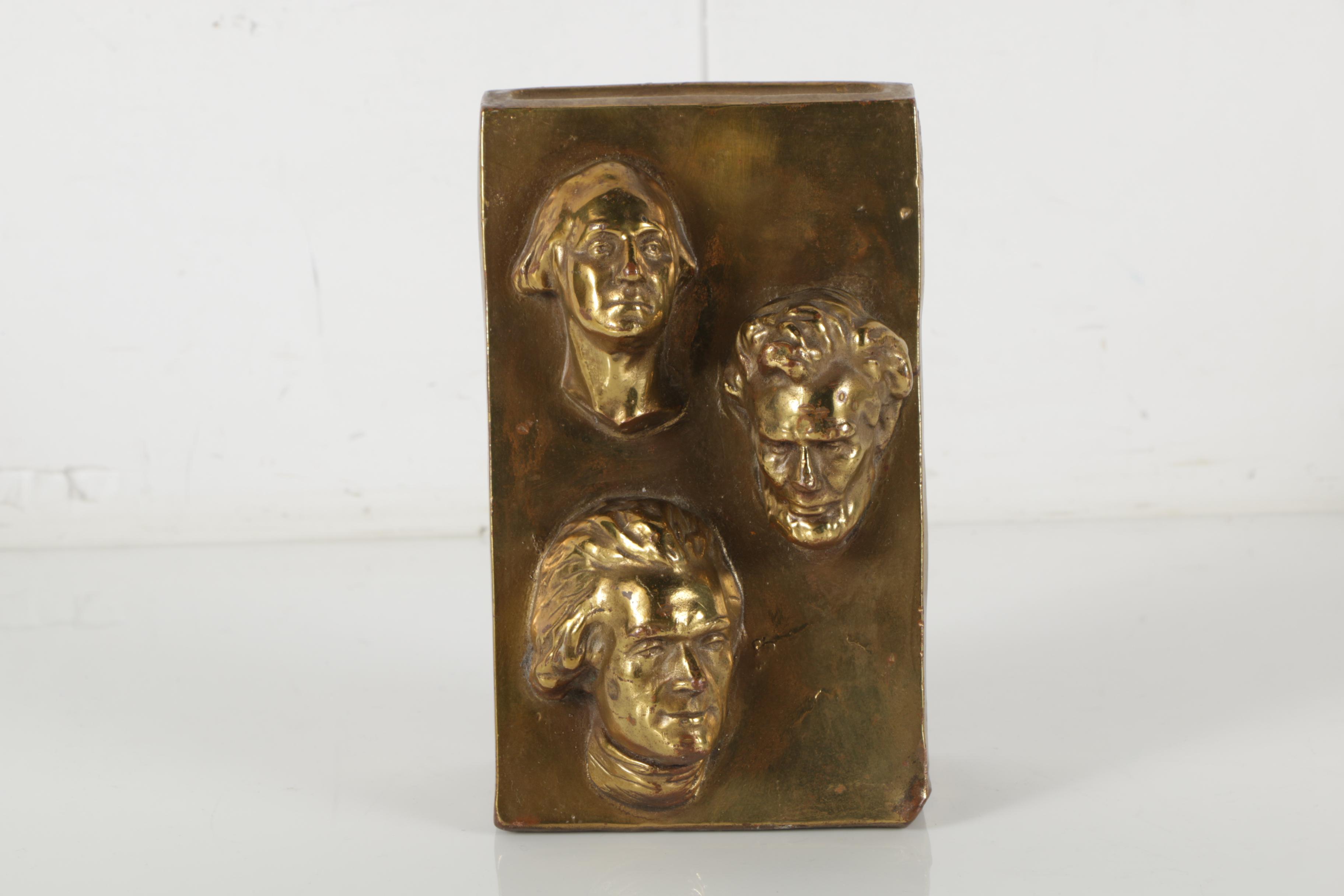 Brass Tone Bust of Abraham Lincoln and Marion Bronze Company "President" Bookend