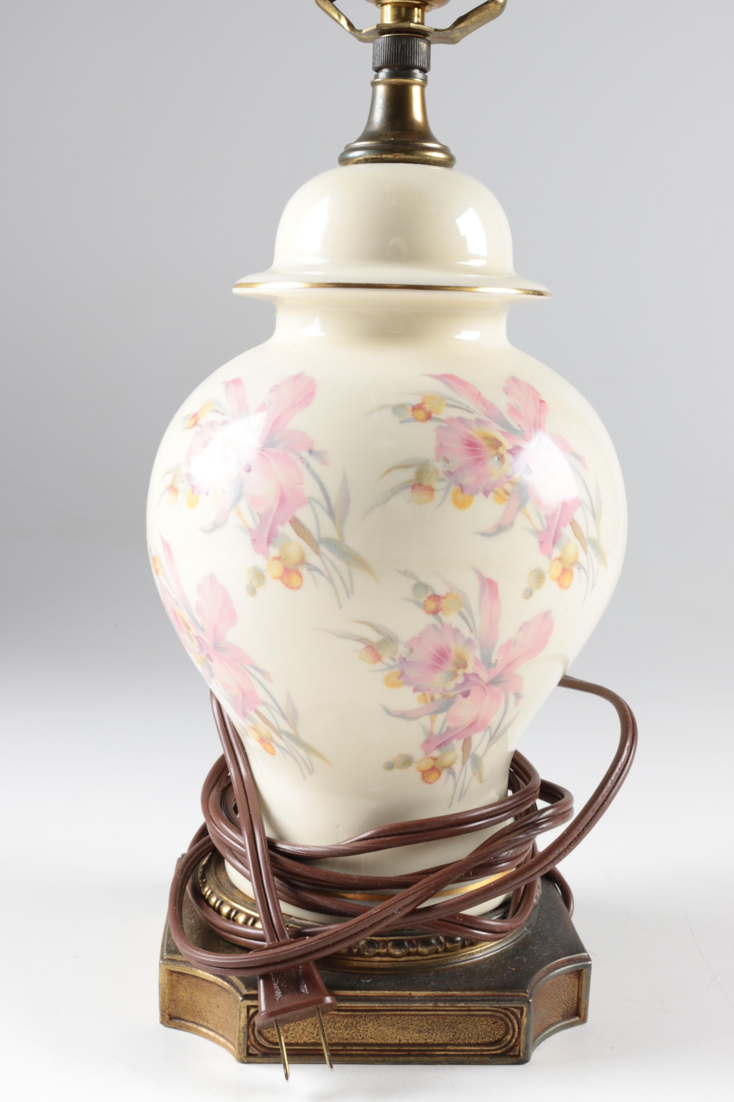 Vintage Pink Floral Ceramic Urn Table Lamp