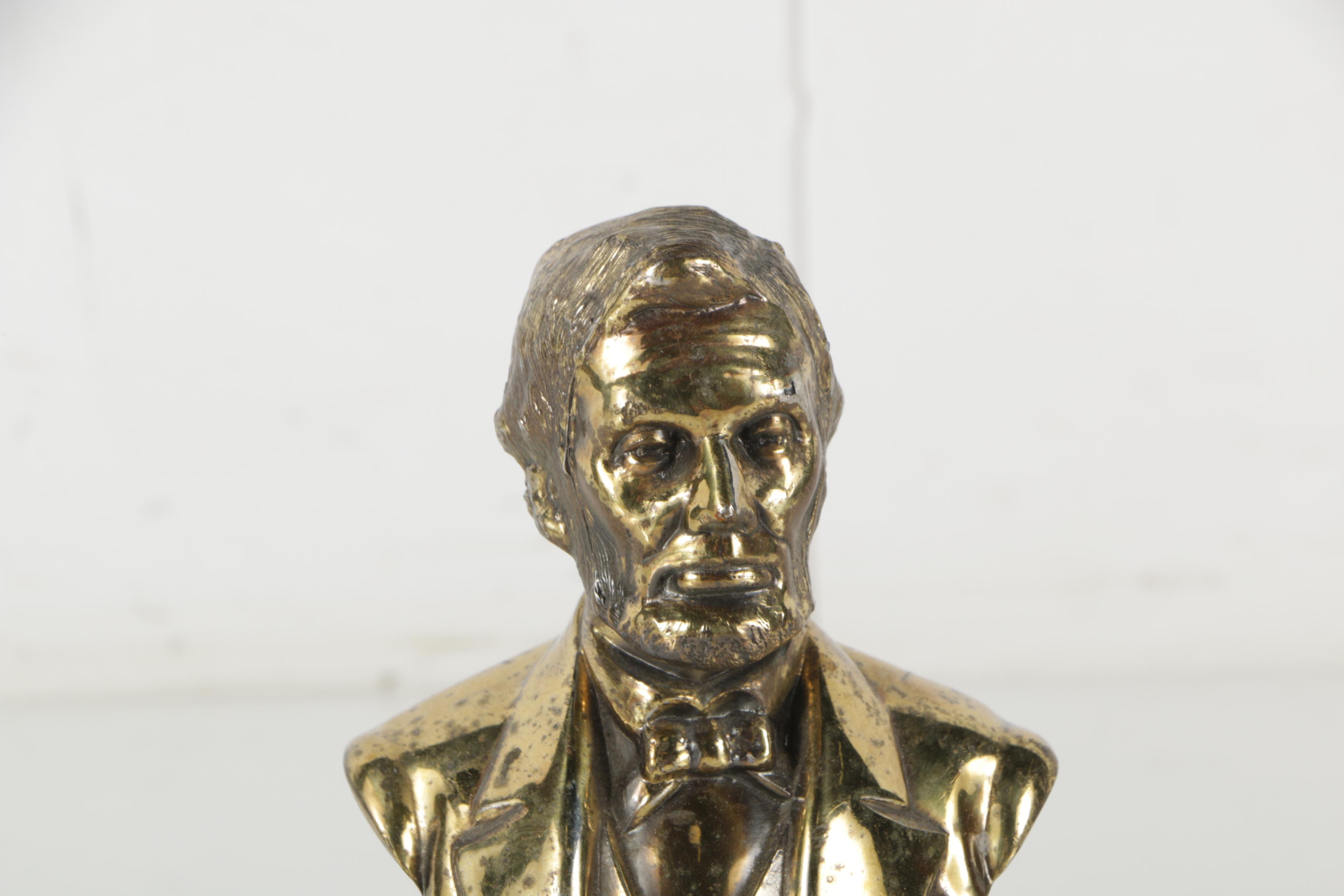 Brass Tone Bust of Abraham Lincoln and Marion Bronze Company "President" Bookend