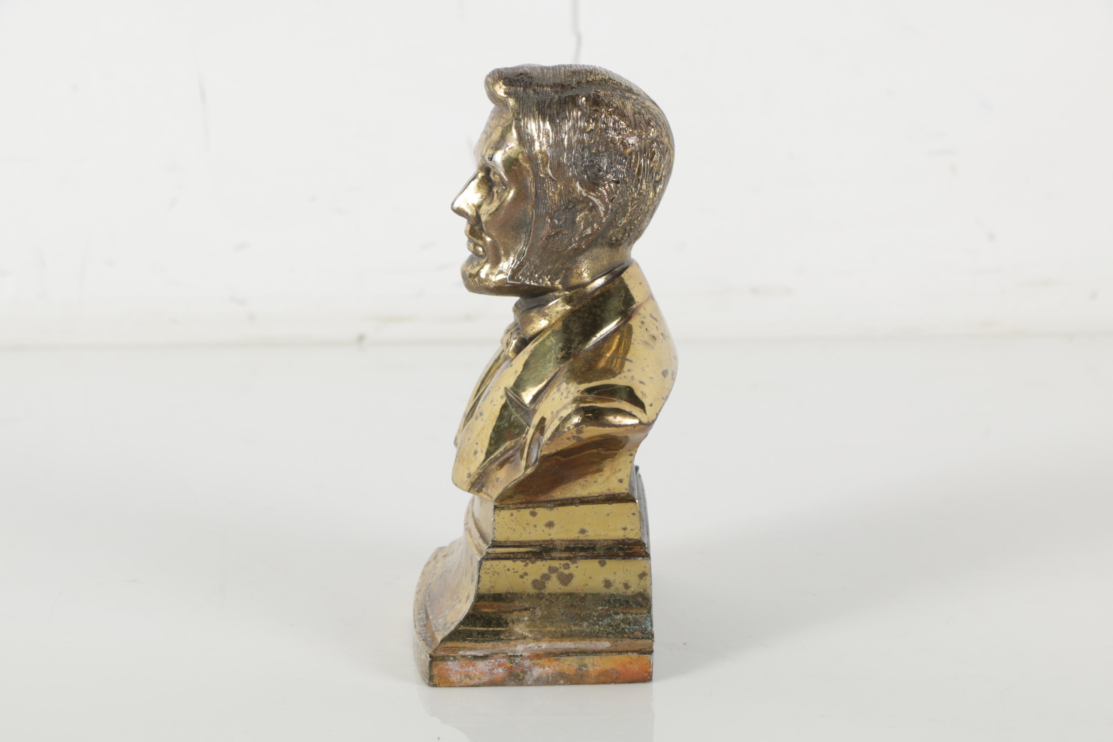 Brass Tone Bust of Abraham Lincoln and Marion Bronze Company "President" Bookend