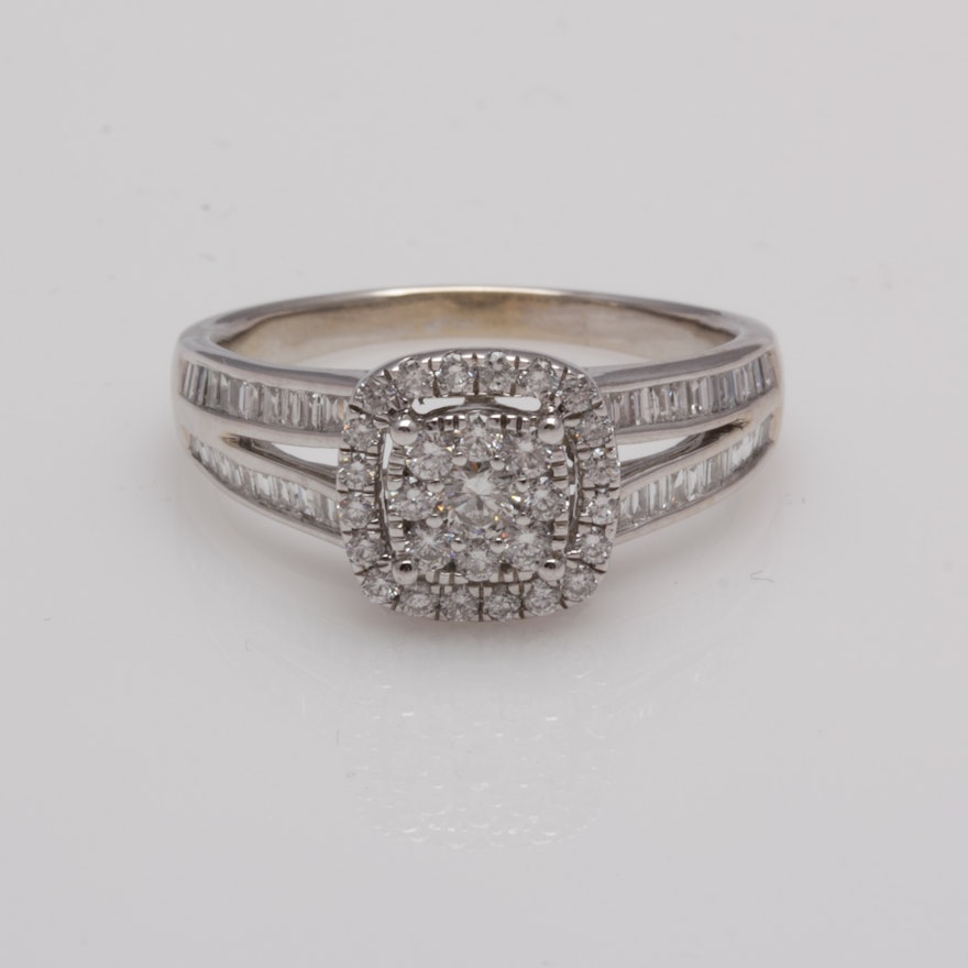 14K White Gold 1.10 CTW Diamond Ring