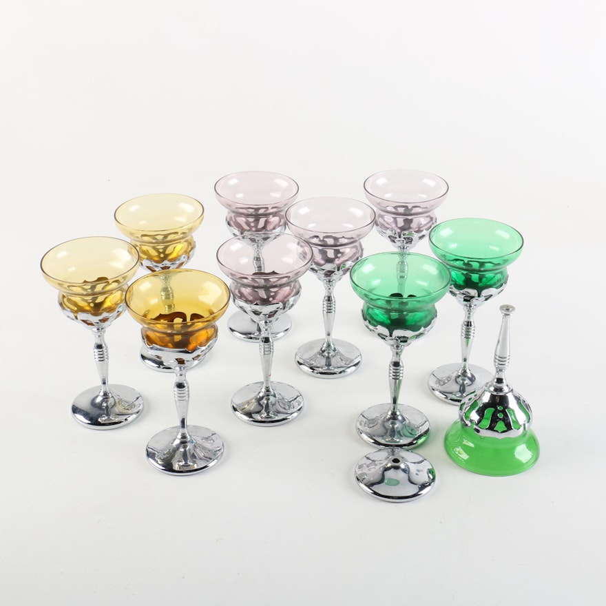Colorful Wine Glasses With Chrome Stems and Bases