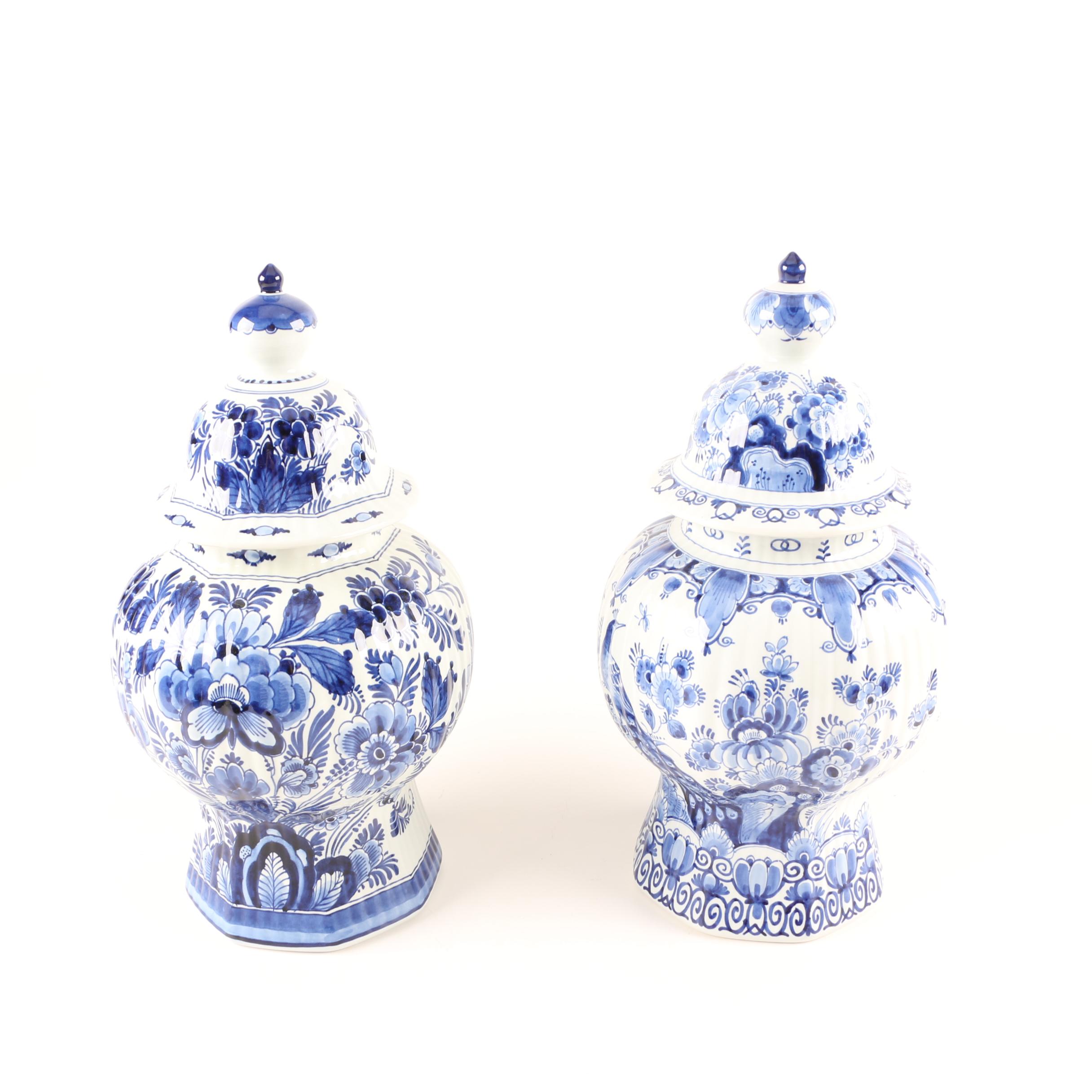 Vintage Royal Delft Earthenware Urns