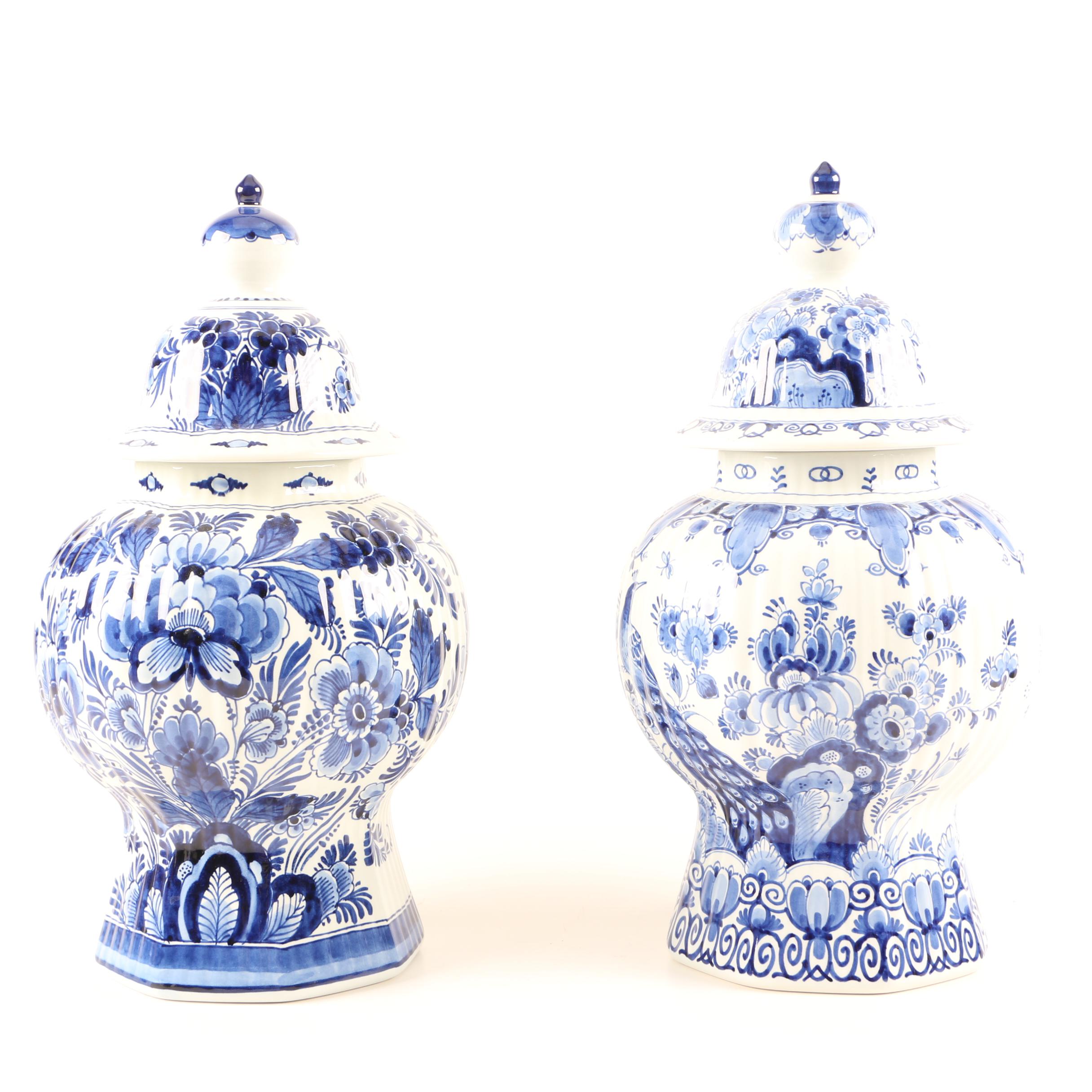 Vintage Royal Delft Earthenware Urns