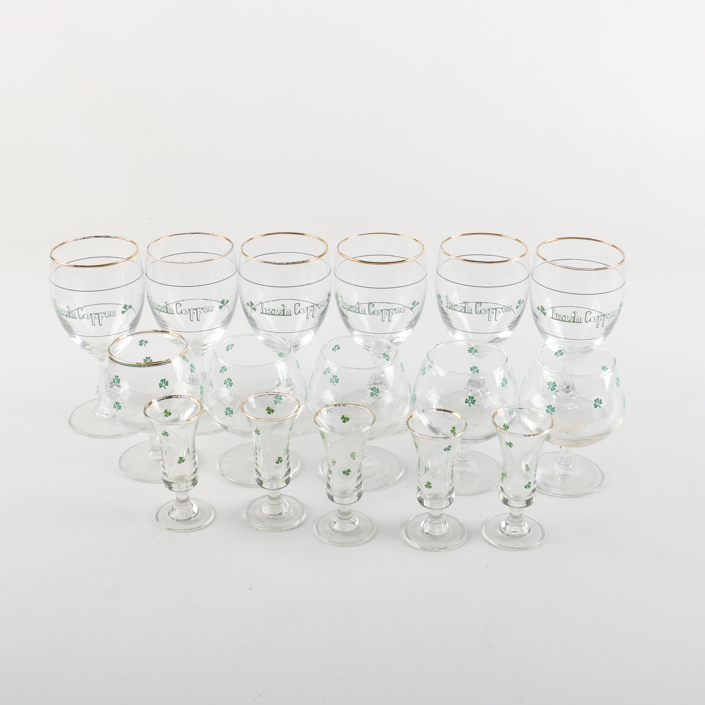 Irish Coffee Stemware, Shamrock Whiskey Tasters and Brandy Snifters