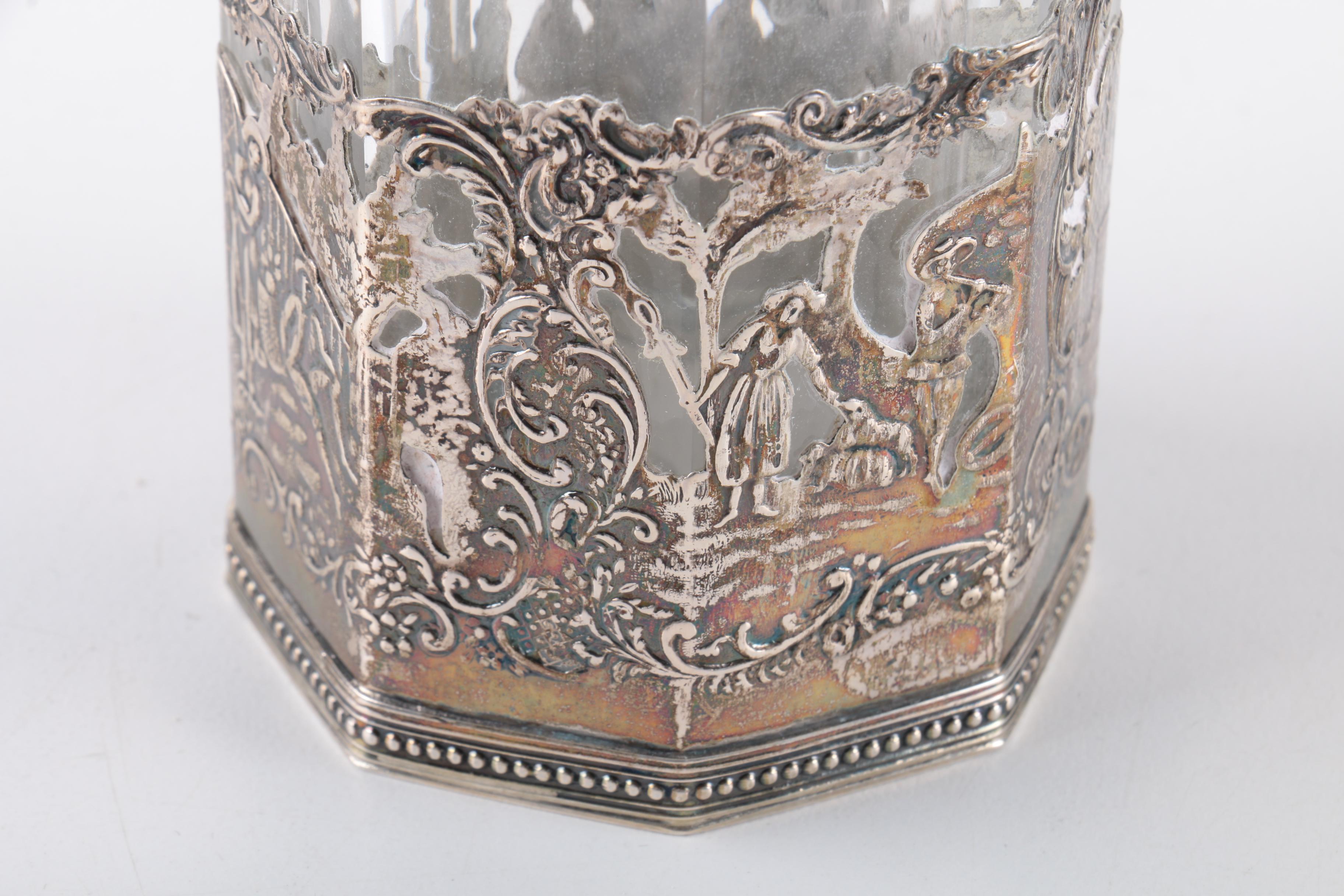 Dutch 833 Silver Overlay Crystal Bottle