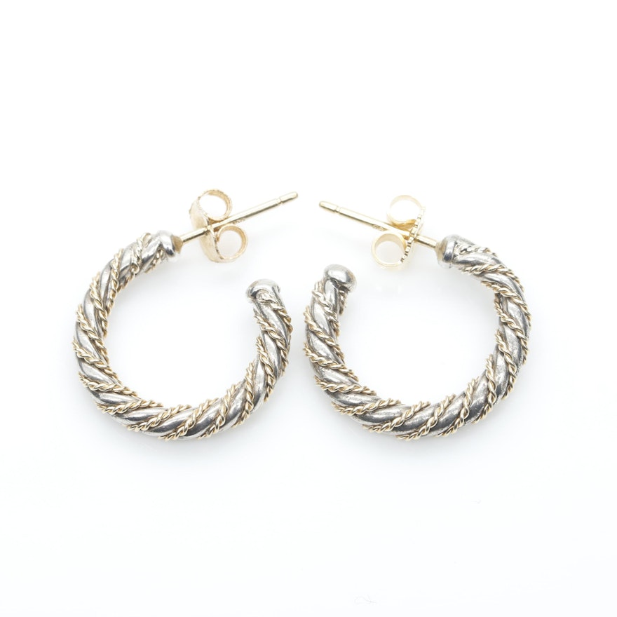 Tiffany & Co. Sterling Silver and 18K Yellow Gold Hoop Earrings