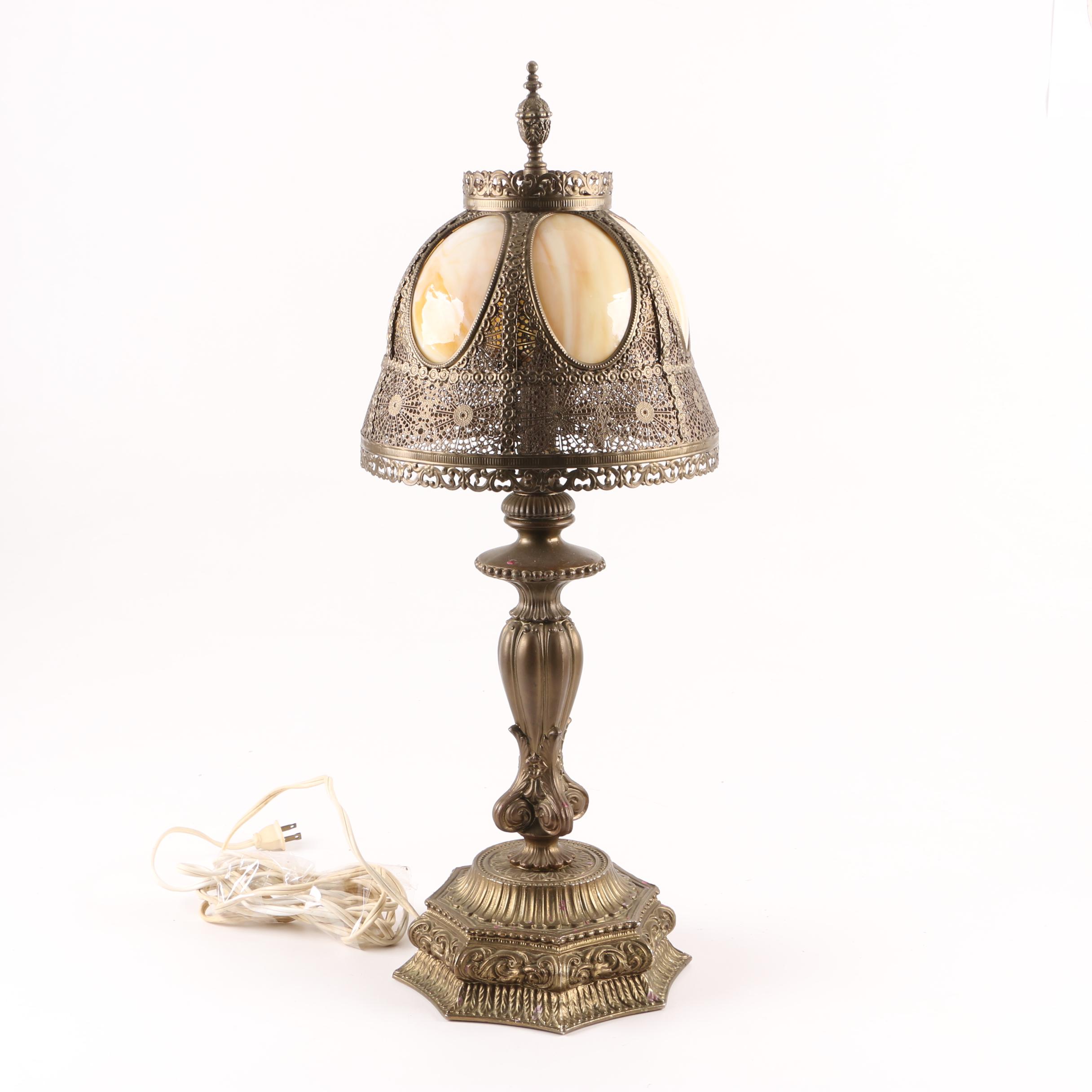 Vintage Table Lamp with Slag Glass Shade