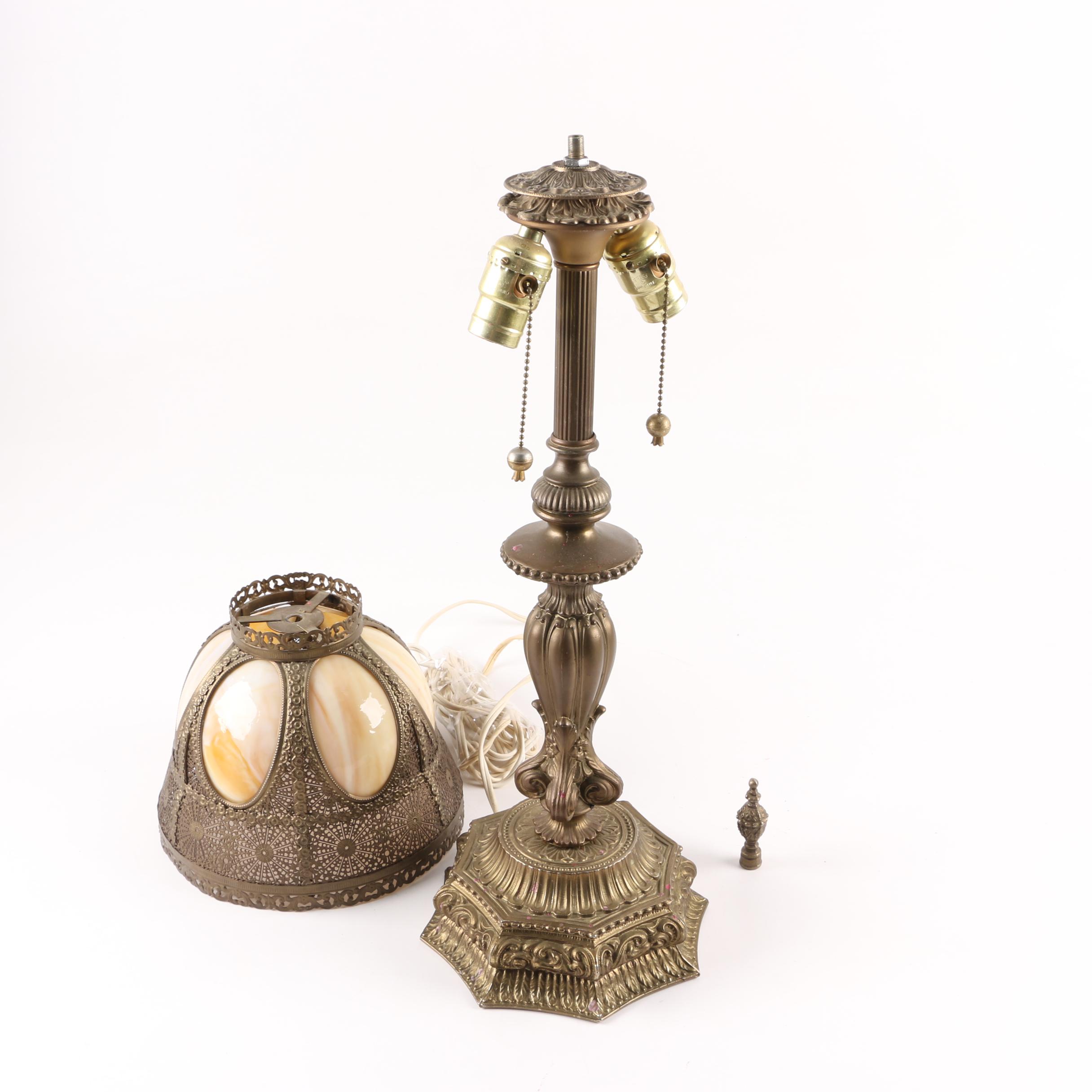 Vintage Table Lamp with Slag Glass Shade