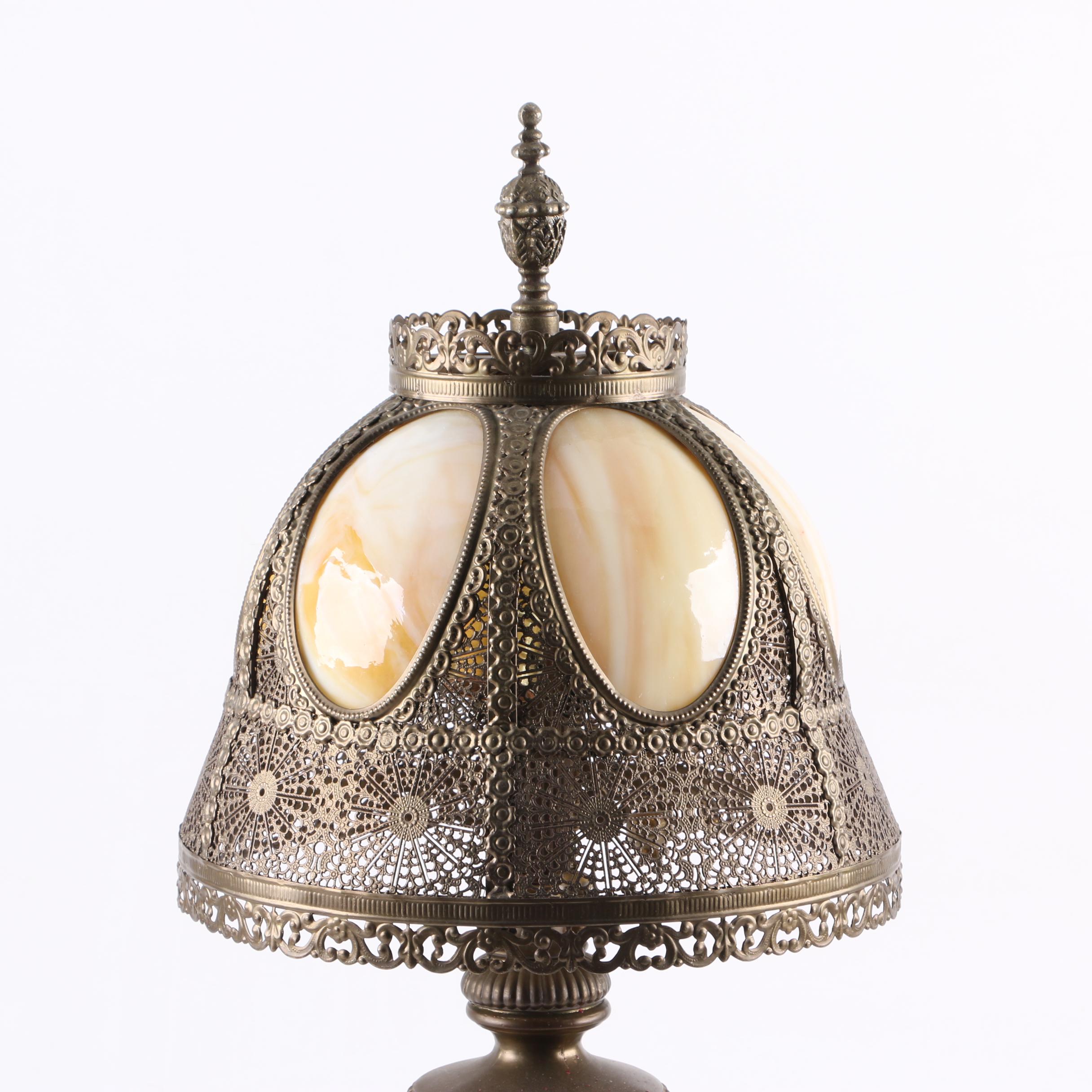 Vintage Table Lamp with Slag Glass Shade