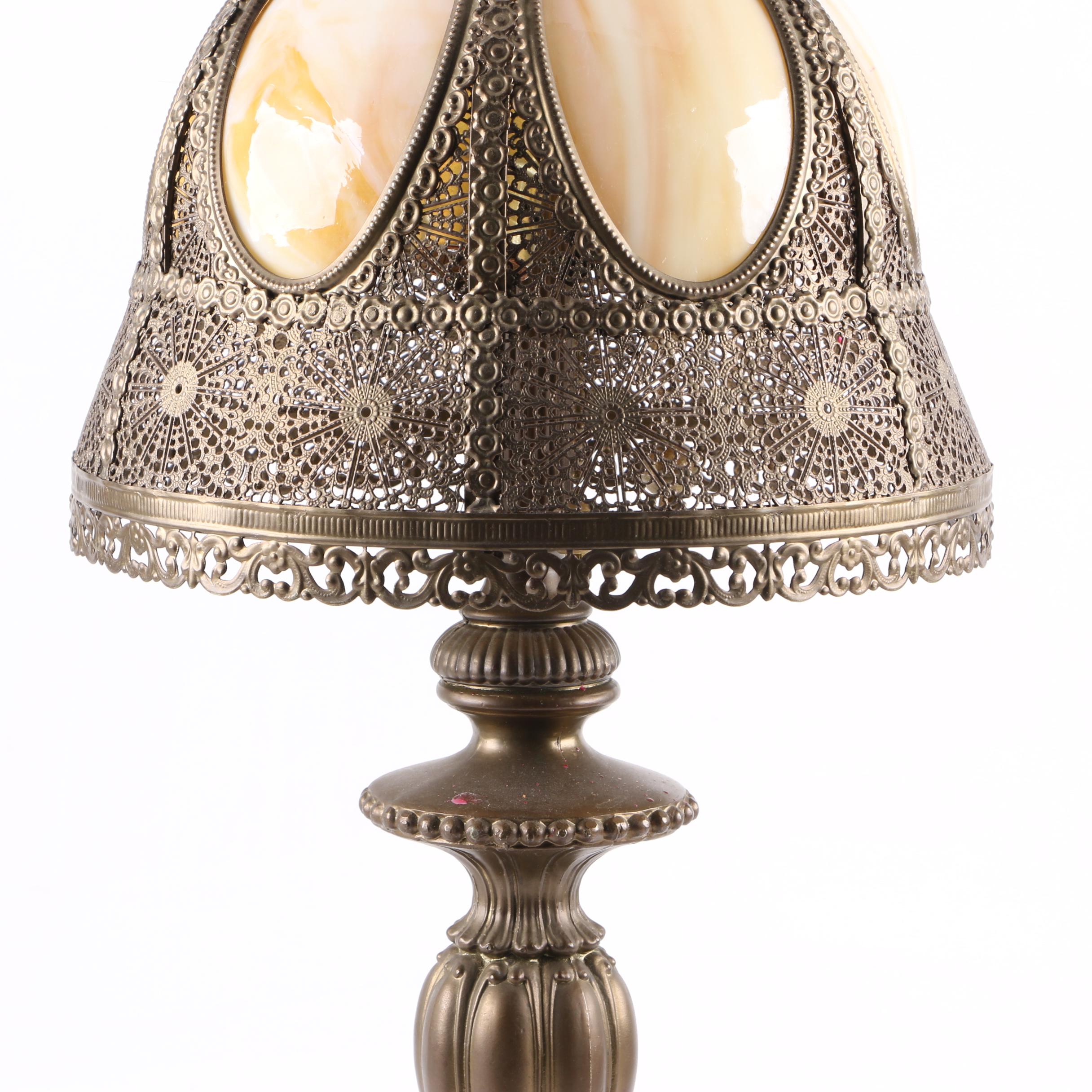 Vintage Table Lamp with Slag Glass Shade