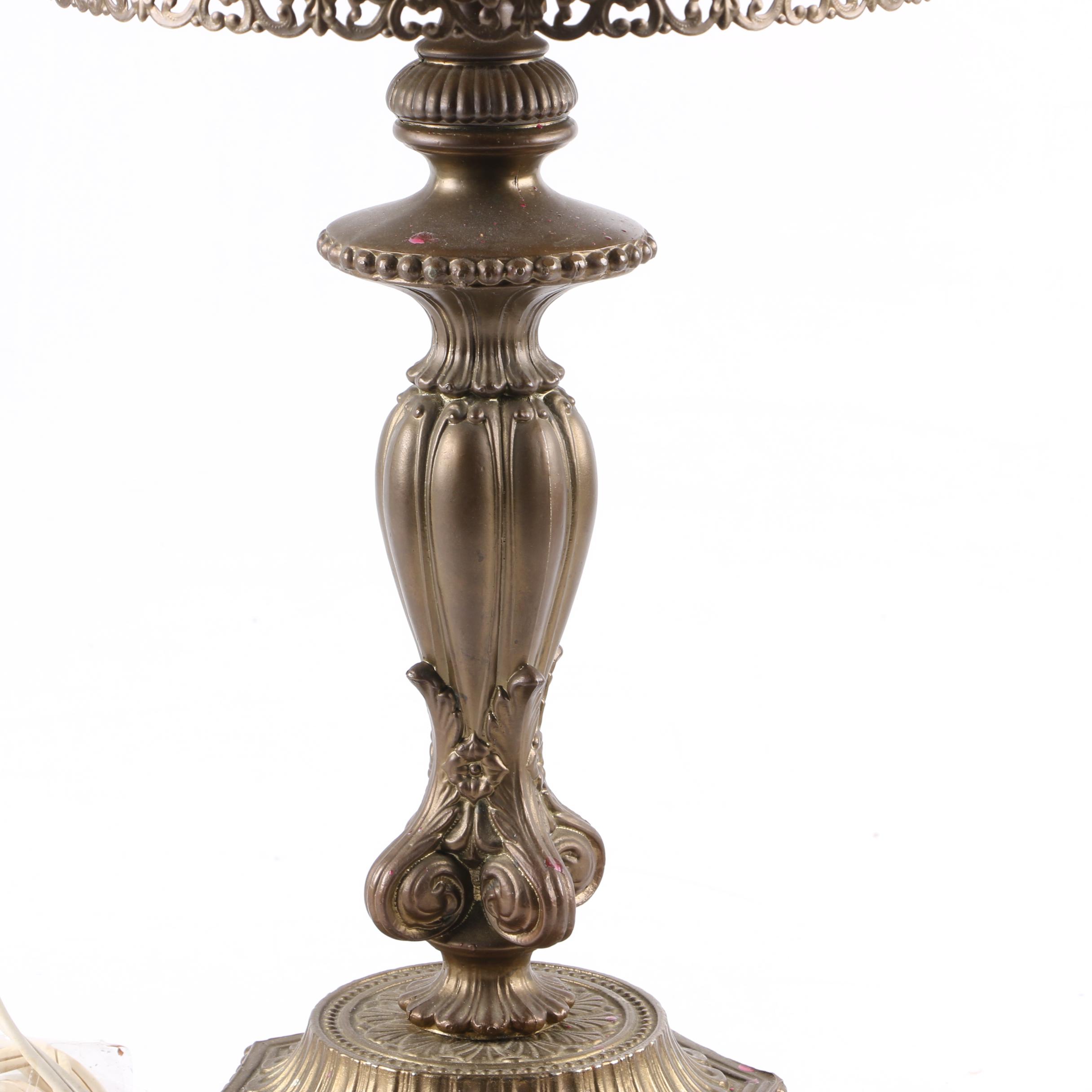 Vintage Table Lamp with Slag Glass Shade