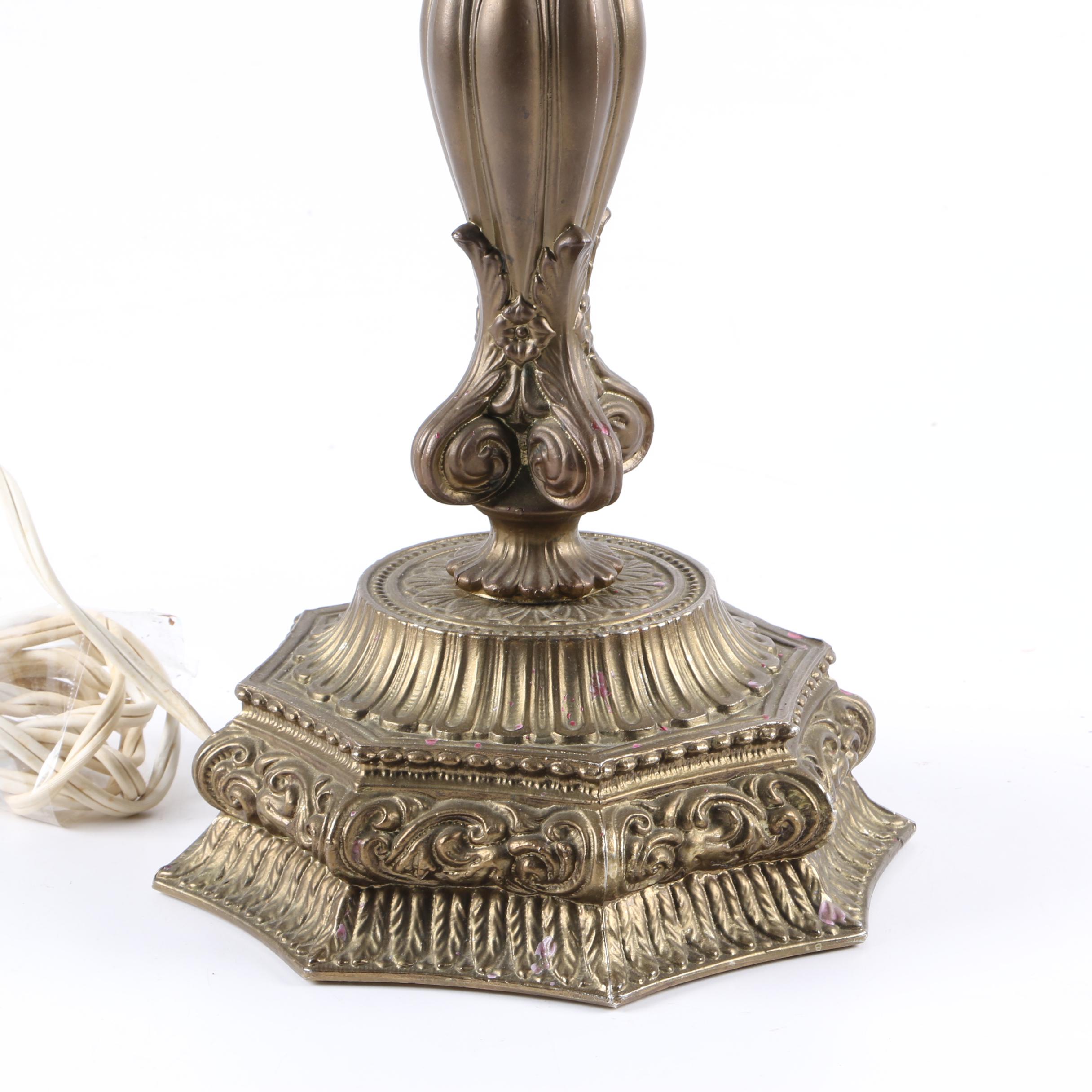 Vintage Table Lamp with Slag Glass Shade