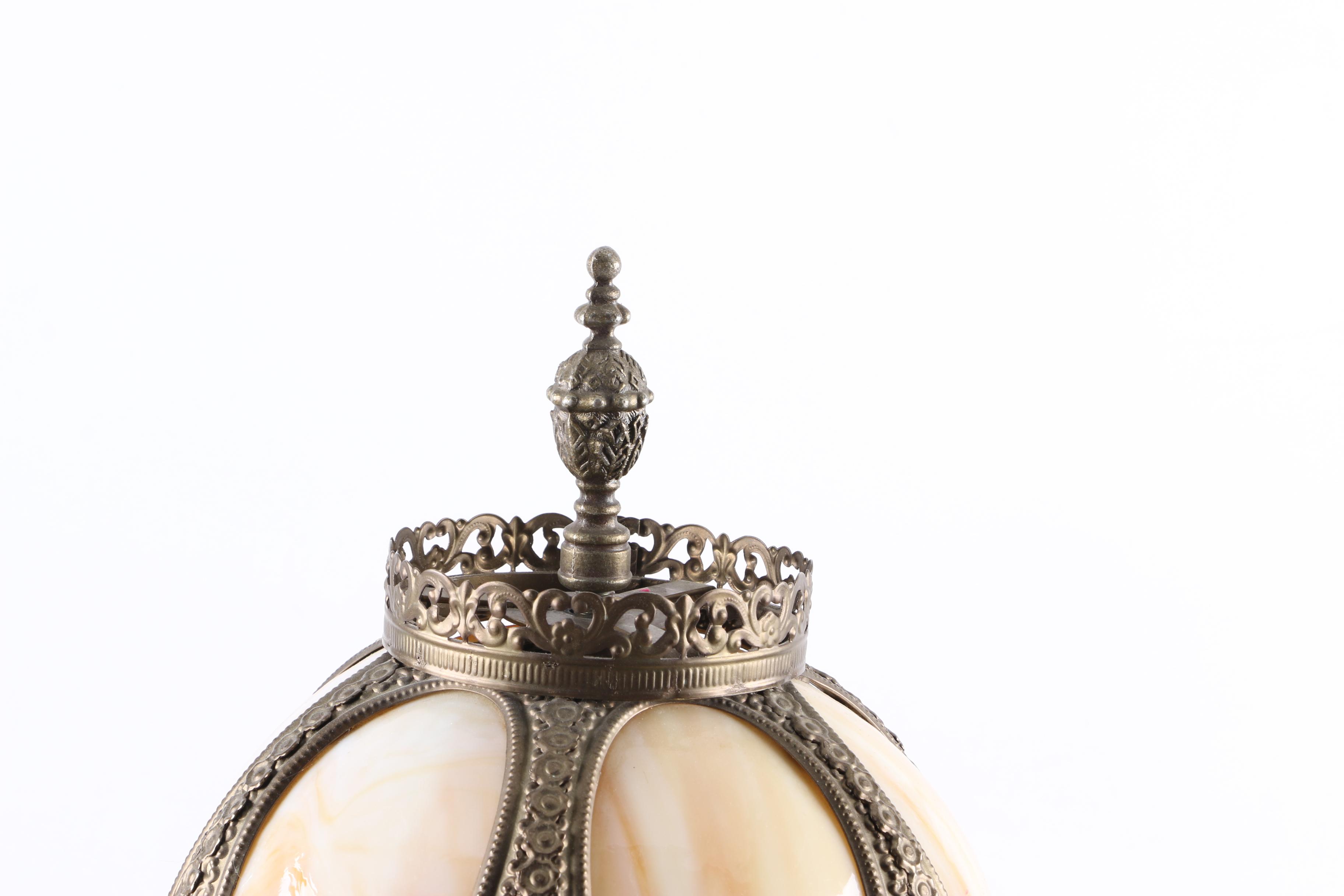 Vintage Table Lamp with Slag Glass Shade