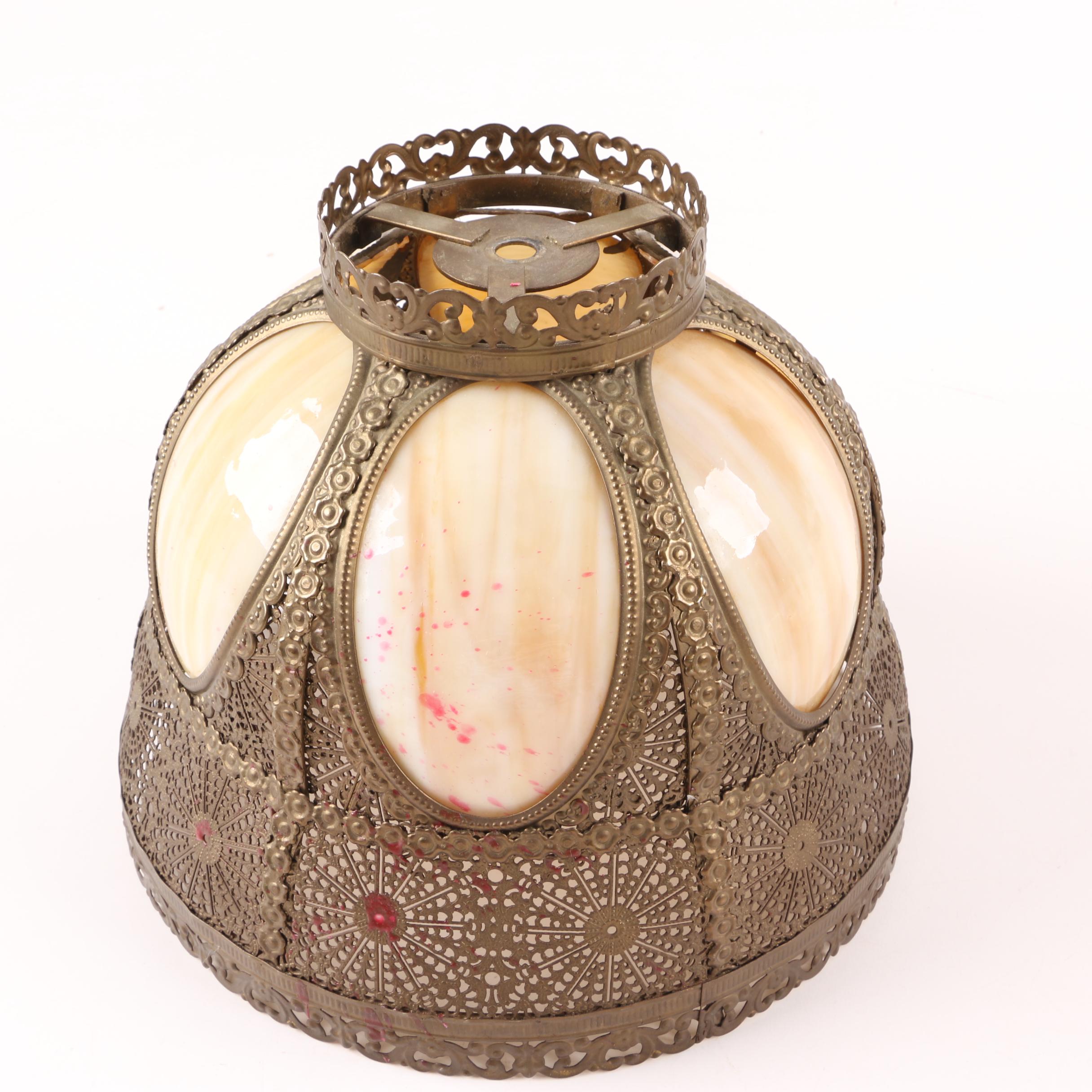 Vintage Table Lamp with Slag Glass Shade