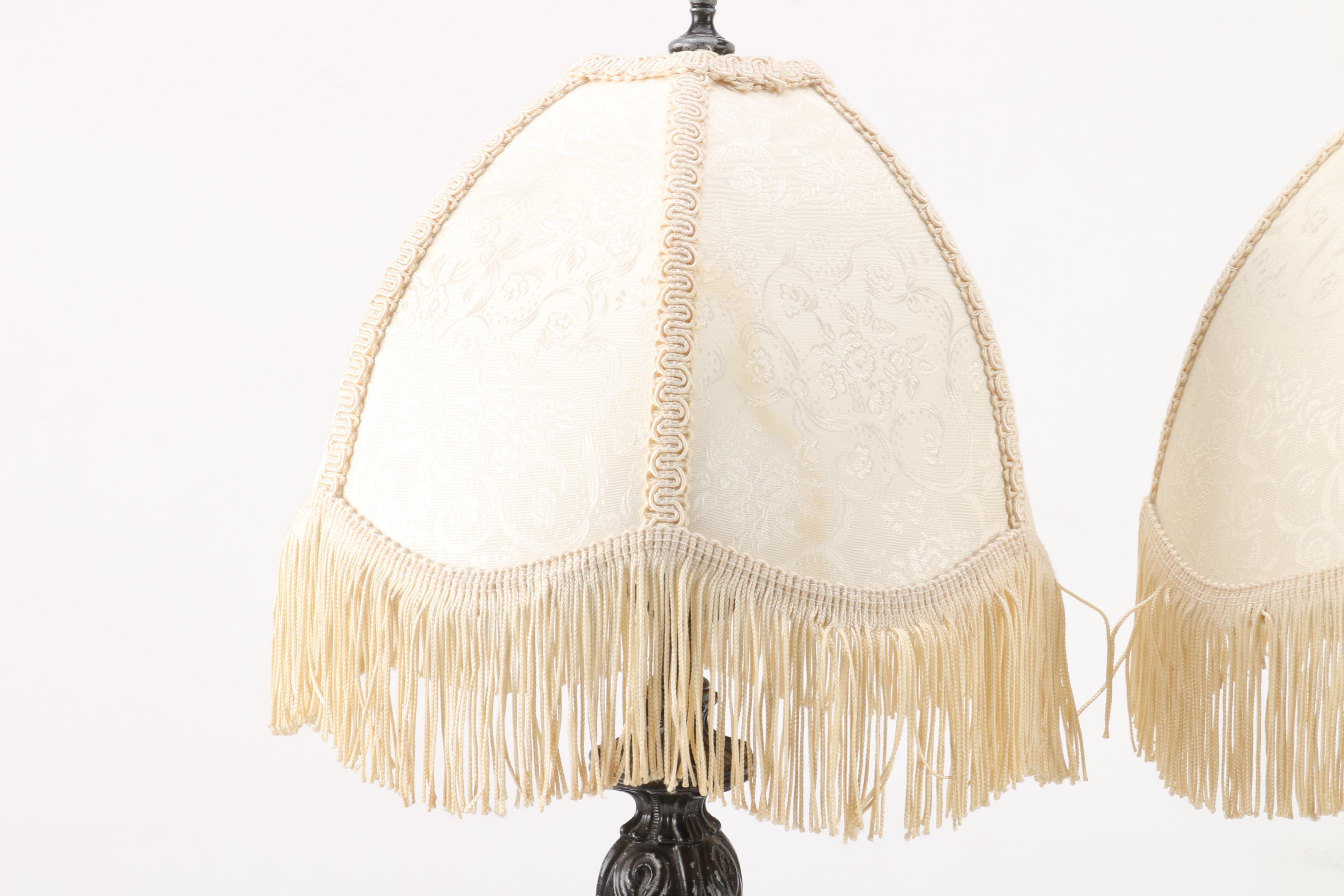 Pair of Vintage Rococo Style Cast Metal Table Lamps