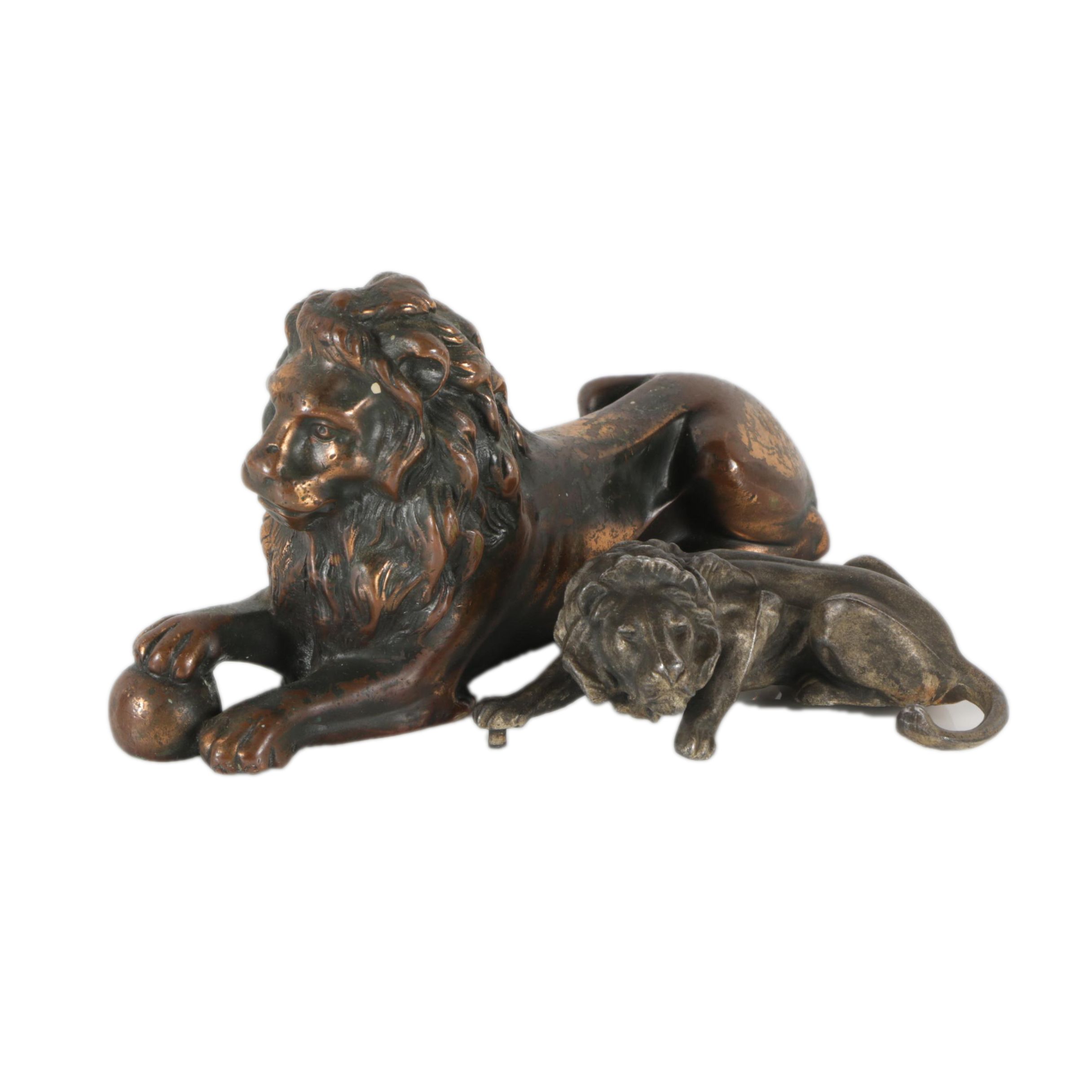 Vintage Metal Lion Sculptures