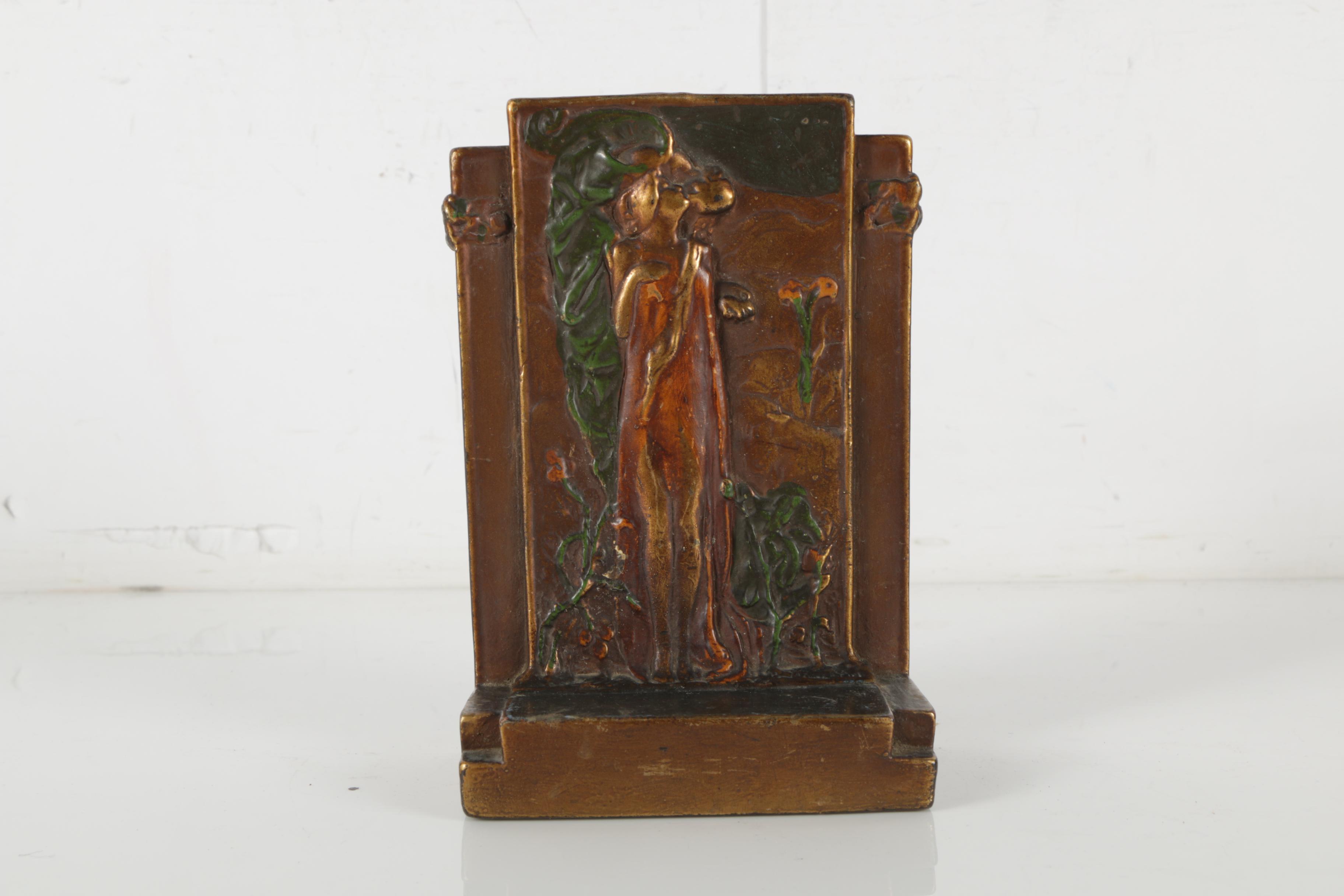 Vintage Bronze Tone Metal Bookends "The Kiss"