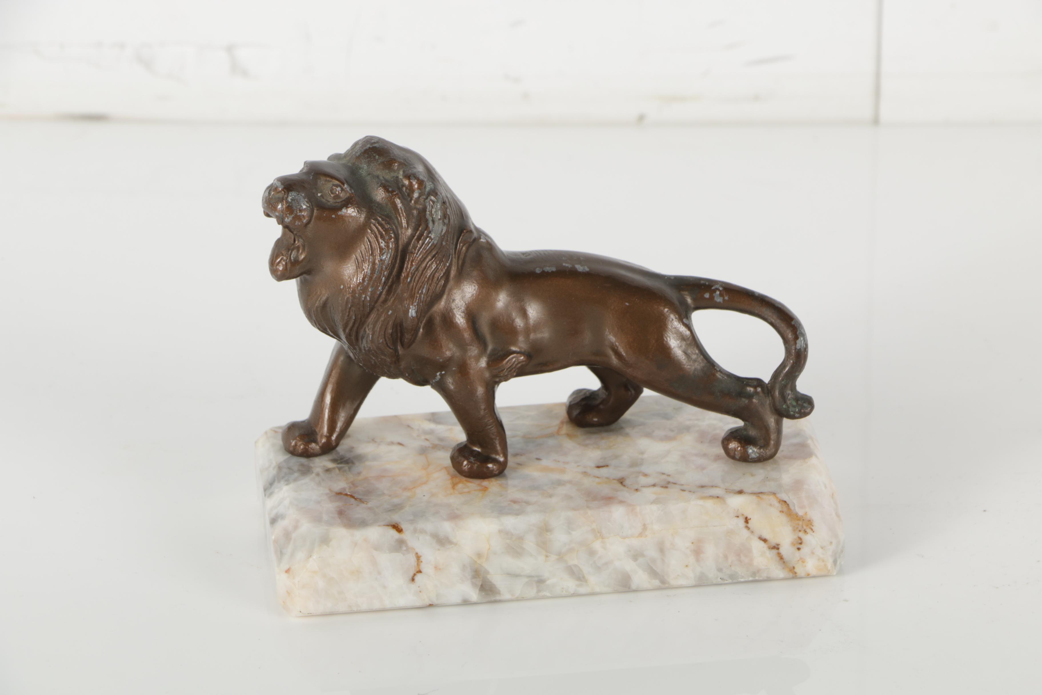 Bronze Tone Metal Bookends of Roaring Lions