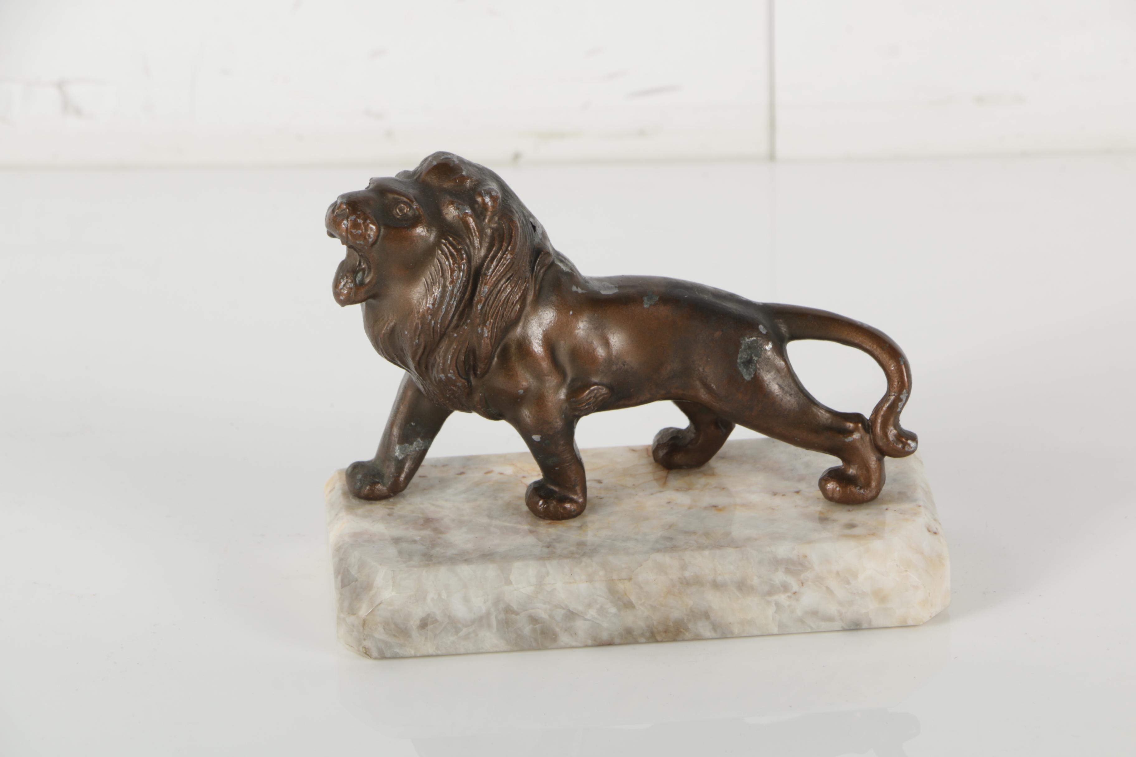 Bronze Tone Metal Bookends of Roaring Lions