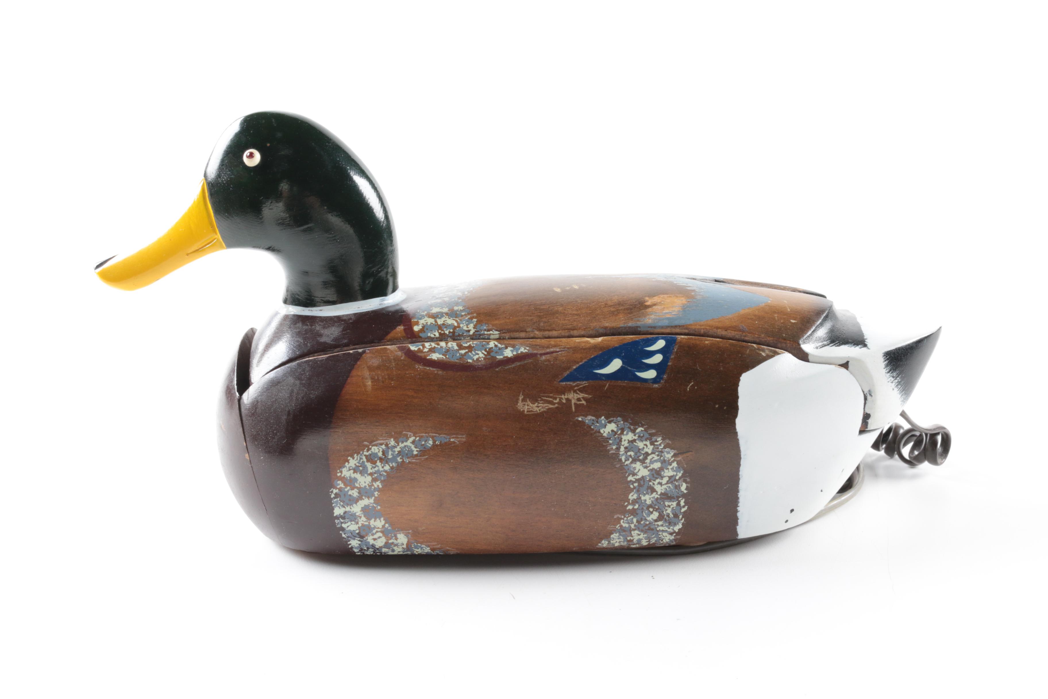 Vintage Hand-Painted Wooden Duck Decoy Style Telephone
