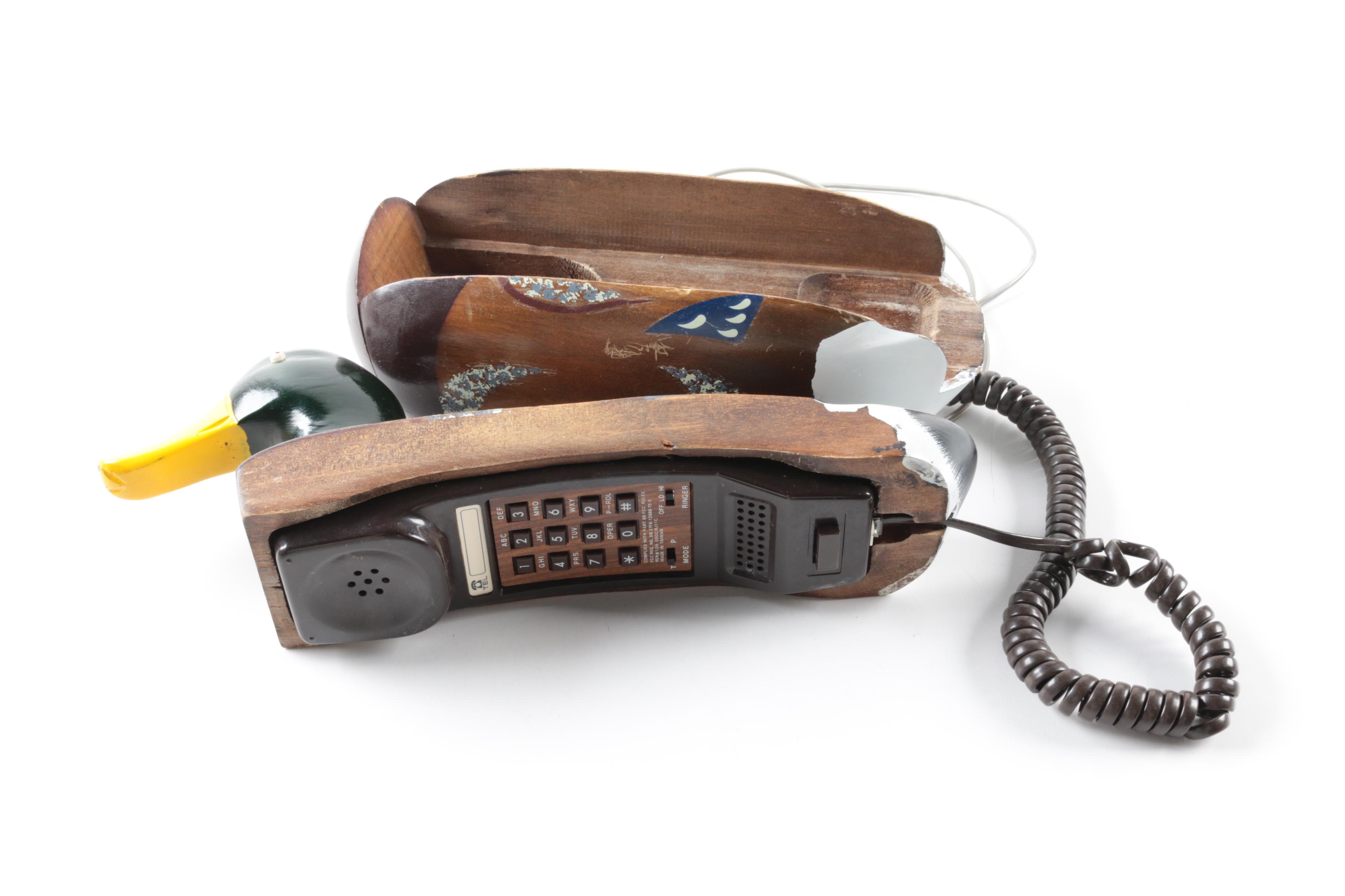Vintage Hand-Painted Wooden Duck Decoy Style Telephone