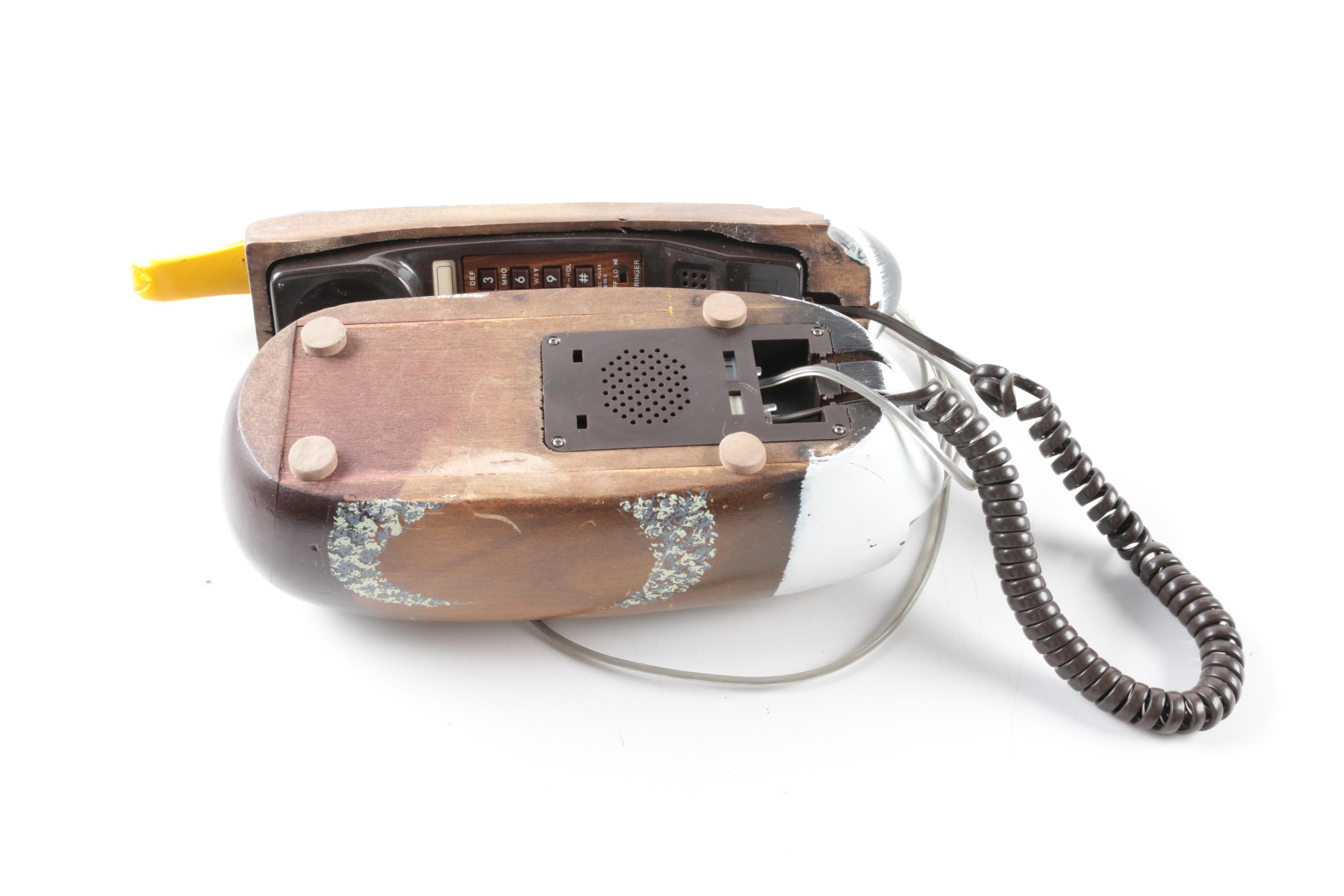 Vintage Hand-Painted Wooden Duck Decoy Style Telephone